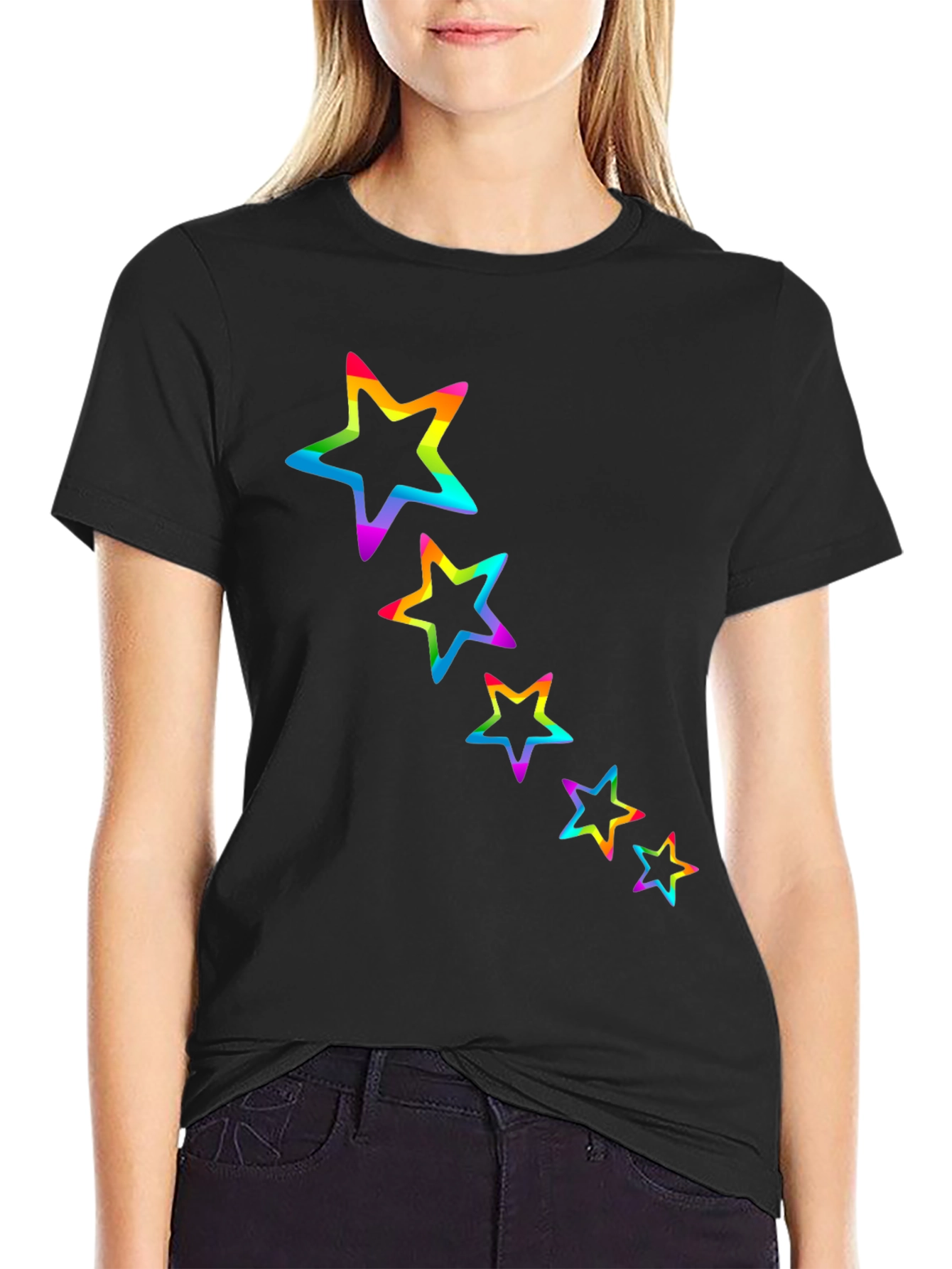 Rainbow Star Graphic Black Tee