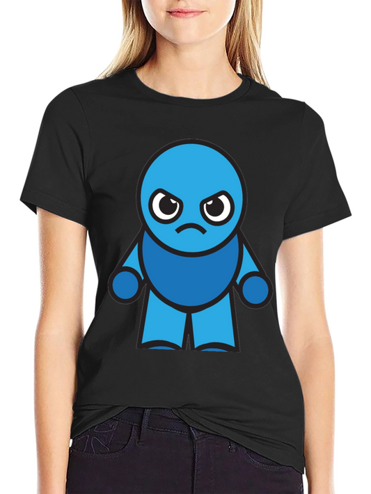 Grumpy Blue Character Black T-Shirt