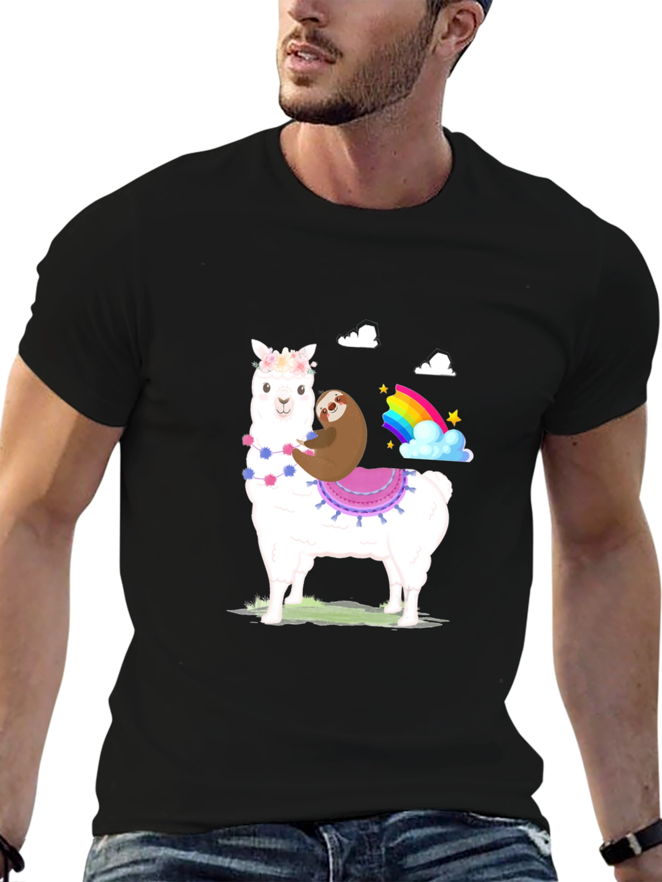 Sloth Riding Llama Rainbow T-Shirt