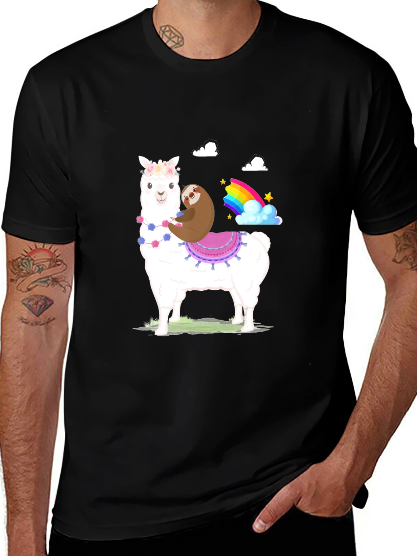 Sloth Riding Llama Rainbow T-Shirt