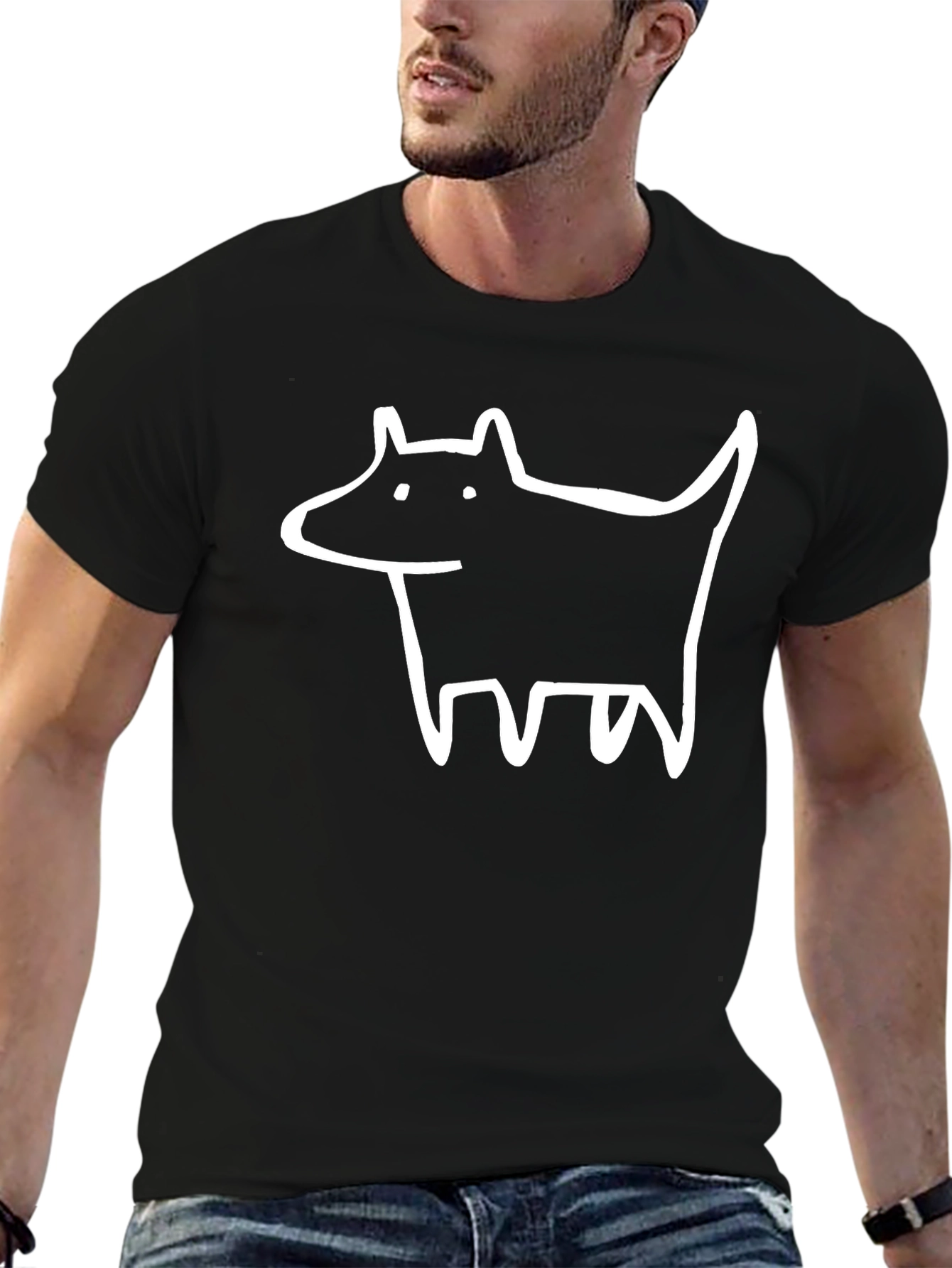 Dog Sketch Graphic Tee - Black Cotton