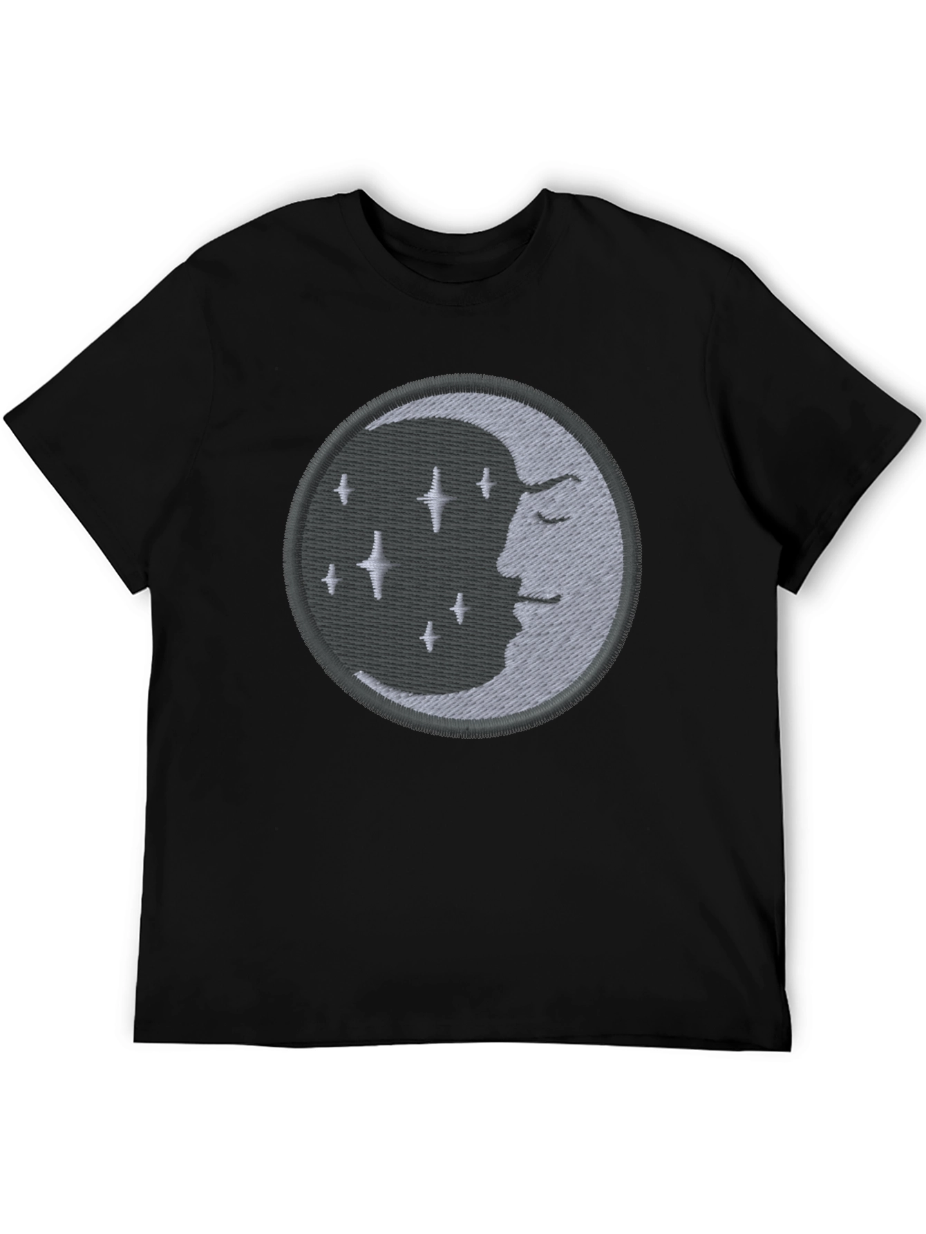 Celestial Moon Embroidered Black T-Shirt
