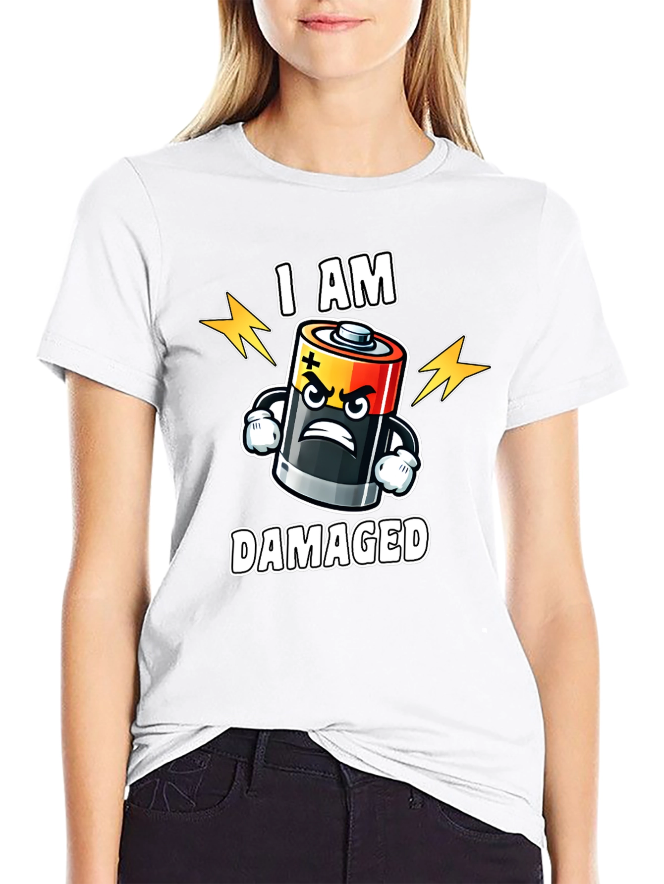 Damaged Battery Cartoon Graphic T-Shirt