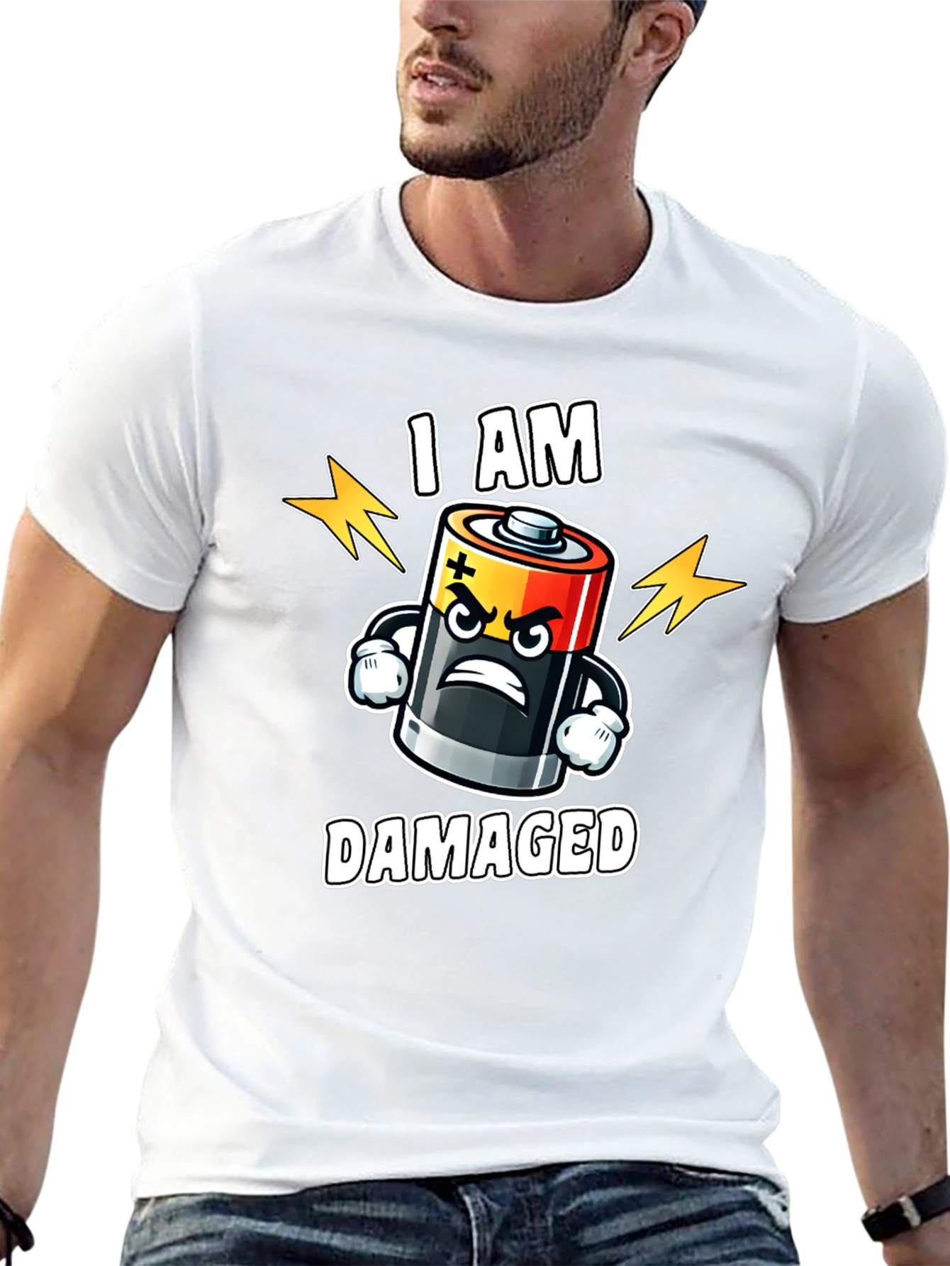 Damaged Battery Cartoon Graphic T-Shirt