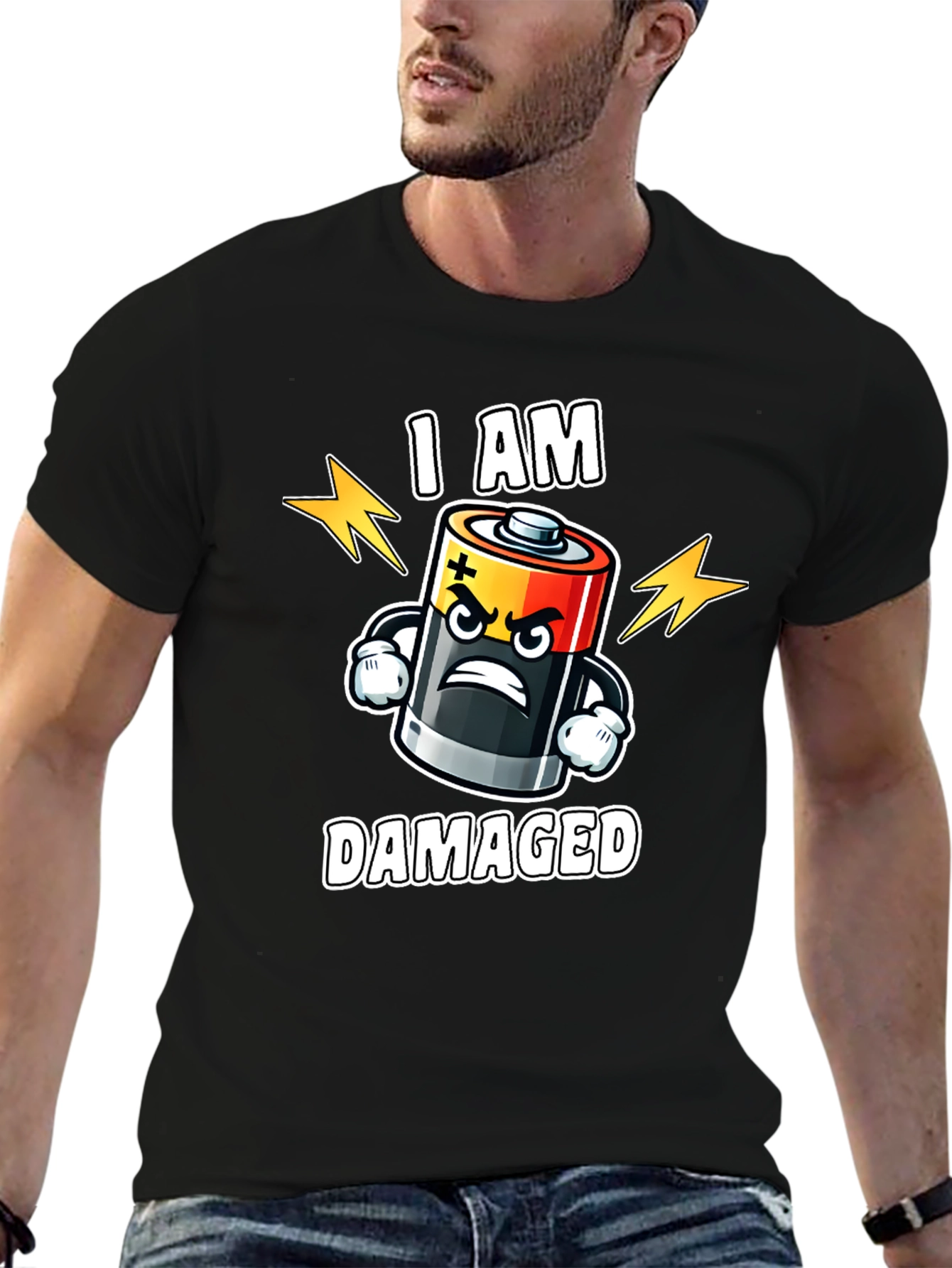 Damaged Battery Cartoon Graphic T-Shirt