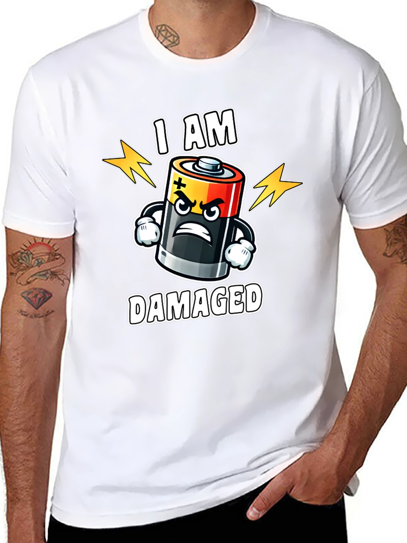 Damaged Battery Cartoon Graphic T-Shirt