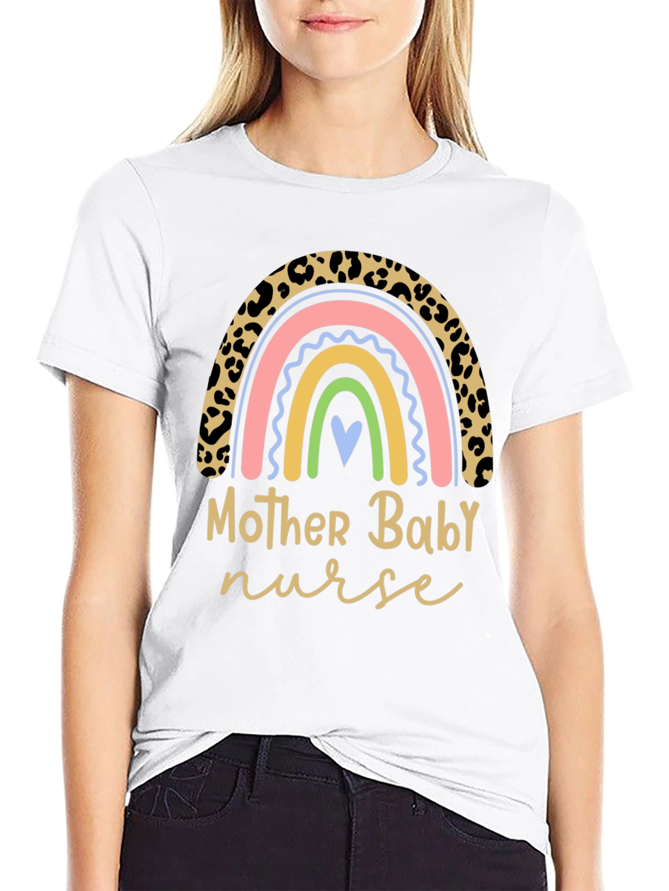 Mother Baby Nurse Rainbow Leopard Print T-Shirt
