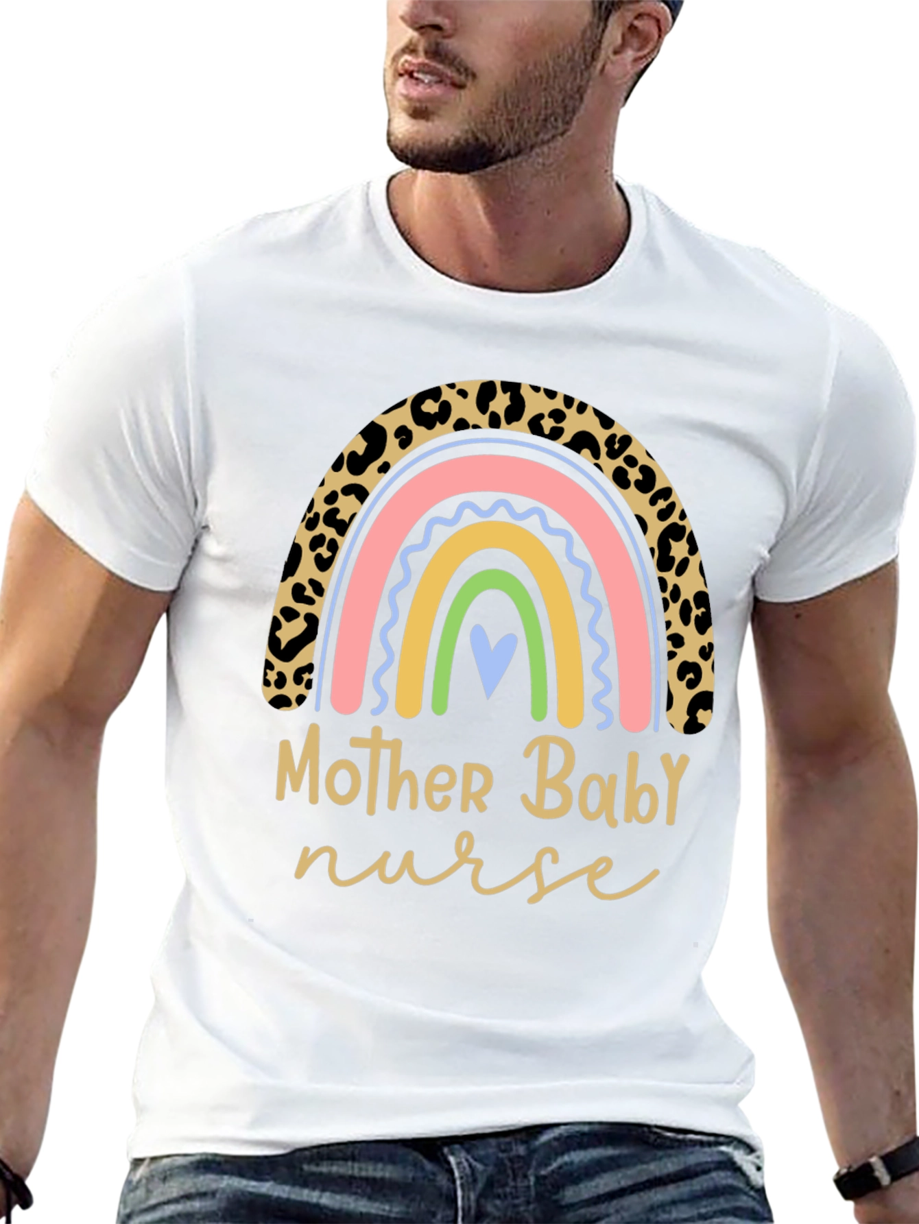 Mother Baby Nurse Rainbow Leopard Print T-Shirt