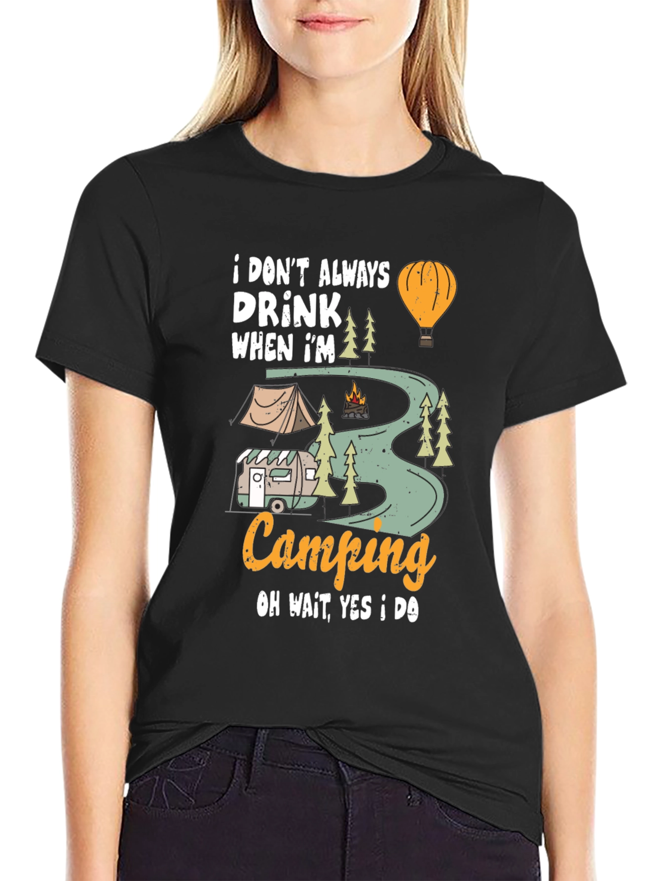 Camping Drinker Black T-Shirt