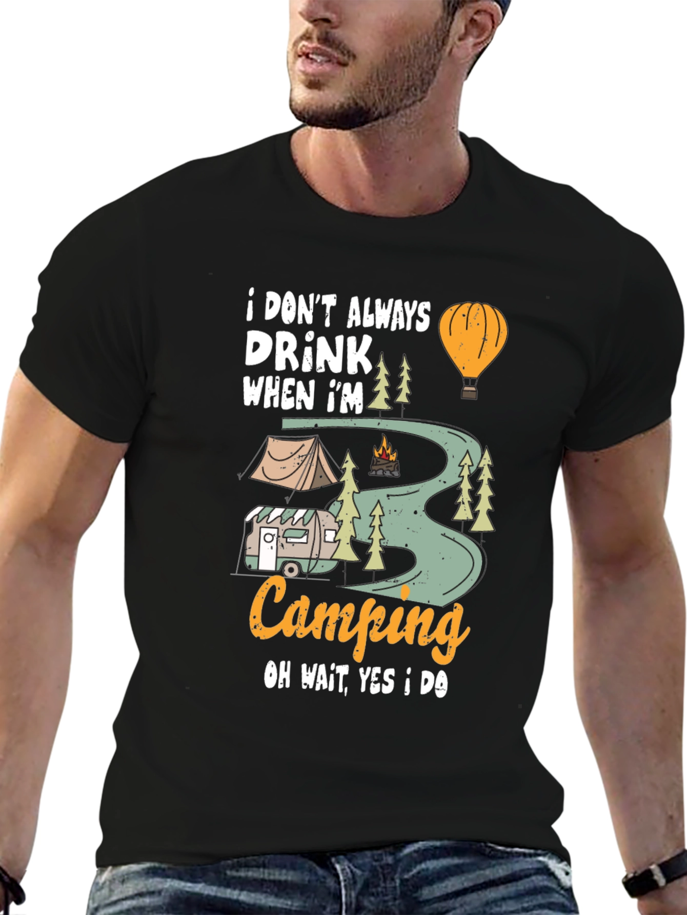 Camping Drinker Black T-Shirt