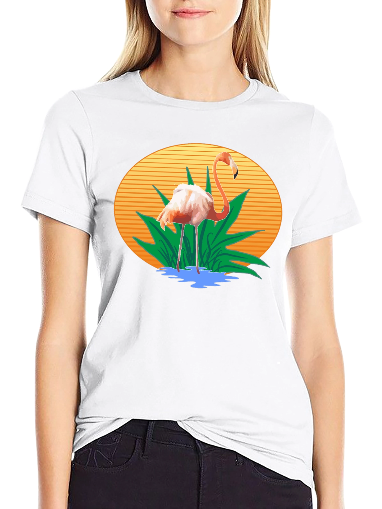 Flamingo Graphic Print Black T-Shirt