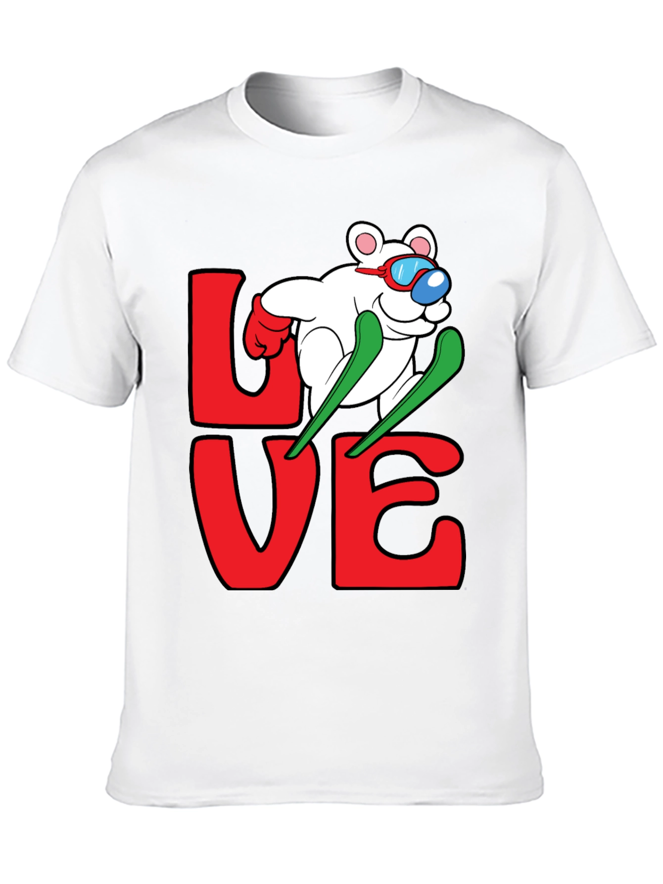Skiing Bear Love Graphic Tee - Black Cotton T-Shirt