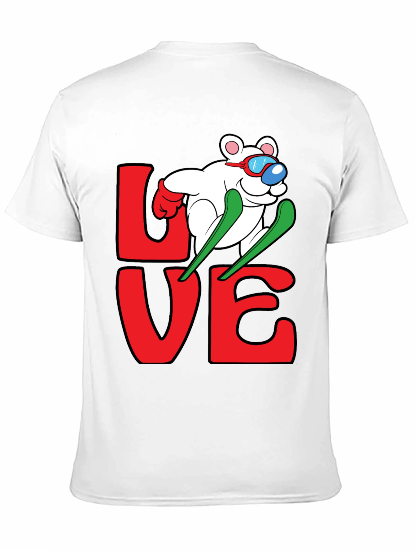 Skiing Bear Love Graphic Tee - Black Cotton T-Shirt