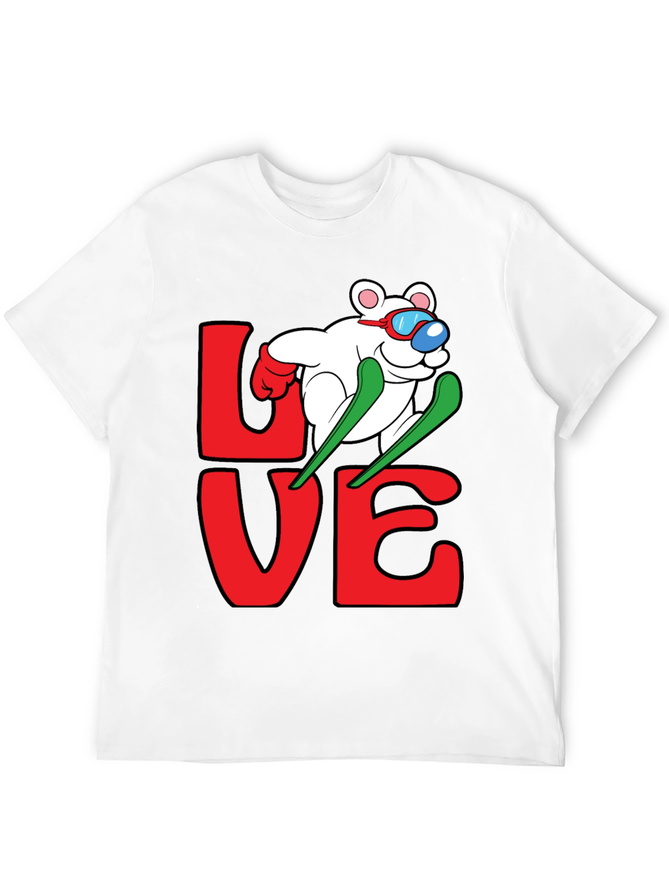 Skiing Bear Love Graphic Tee - Black Cotton T-Shirt