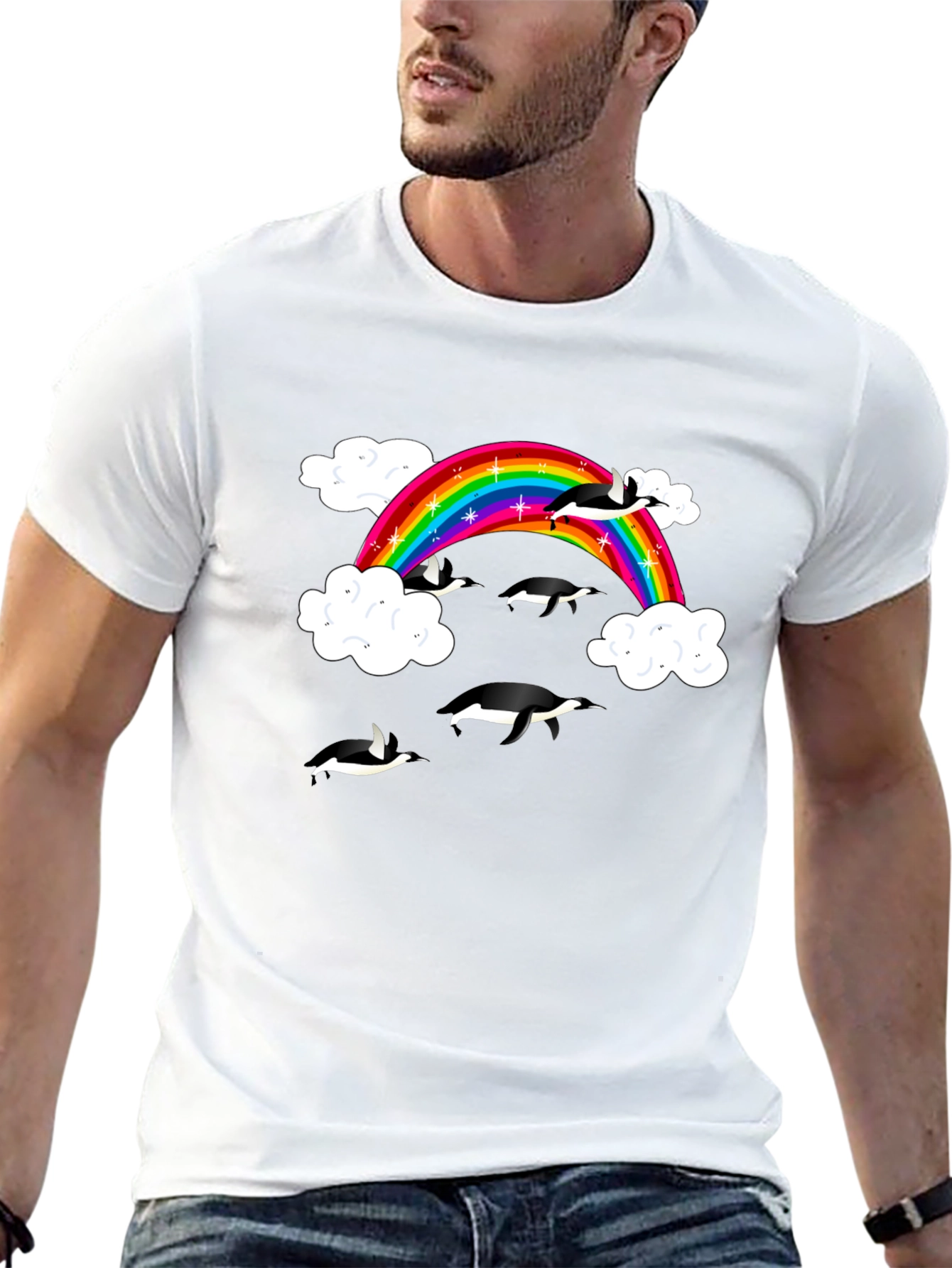 Rainbow Penguin T-Shirt - Black Cotton Graphic Tee