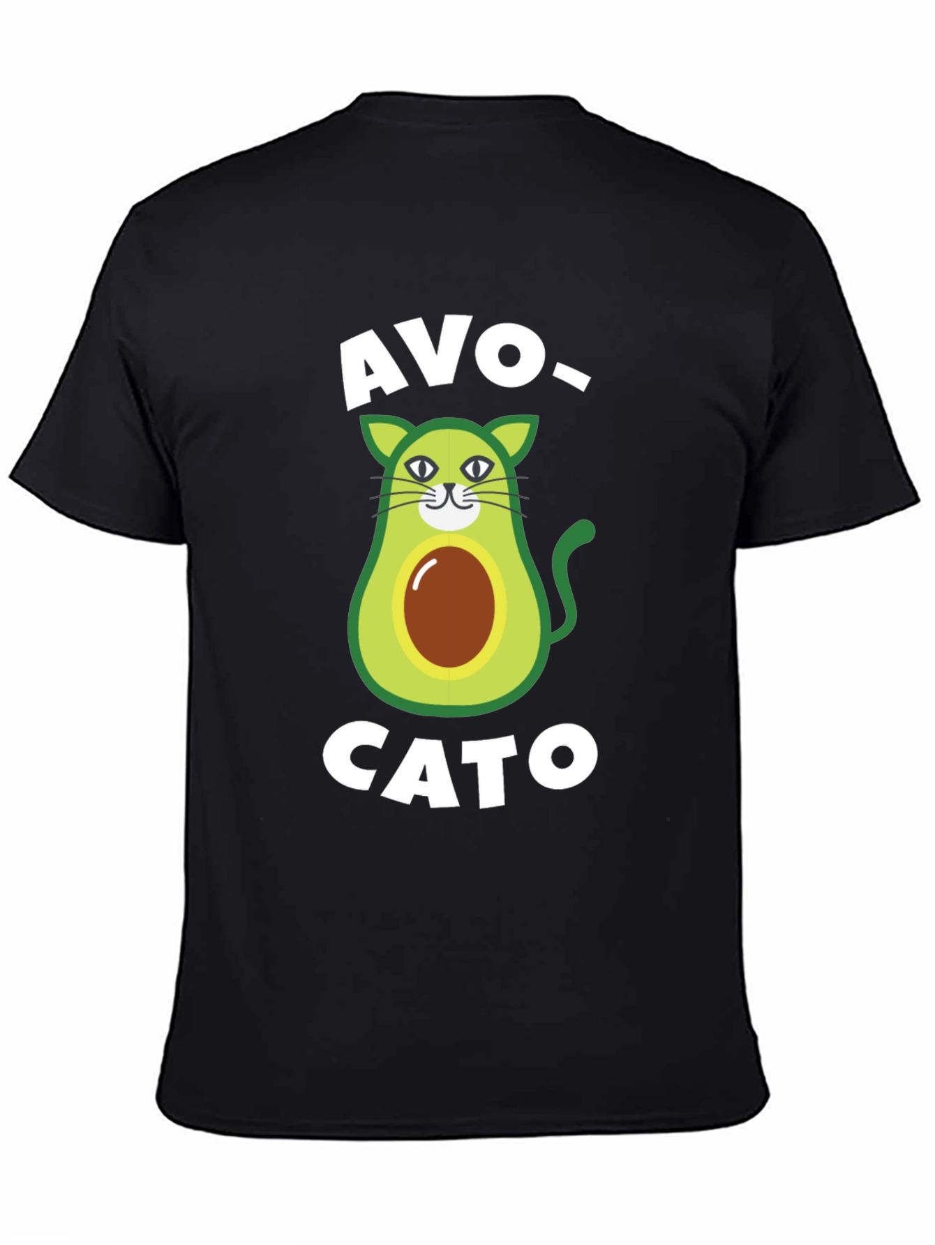 Avo-Cato Black T-Shirt - Avocado Cat Pun