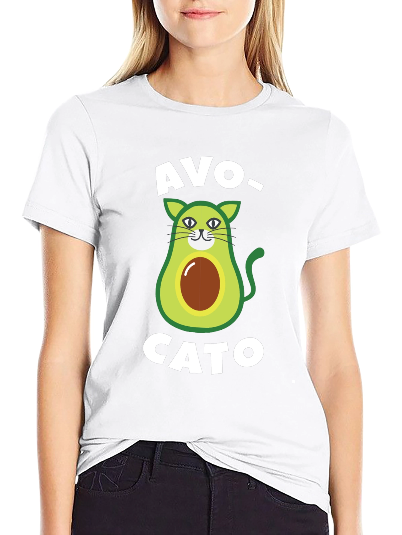 Avo-Cato Black T-Shirt - Avocado Cat Pun