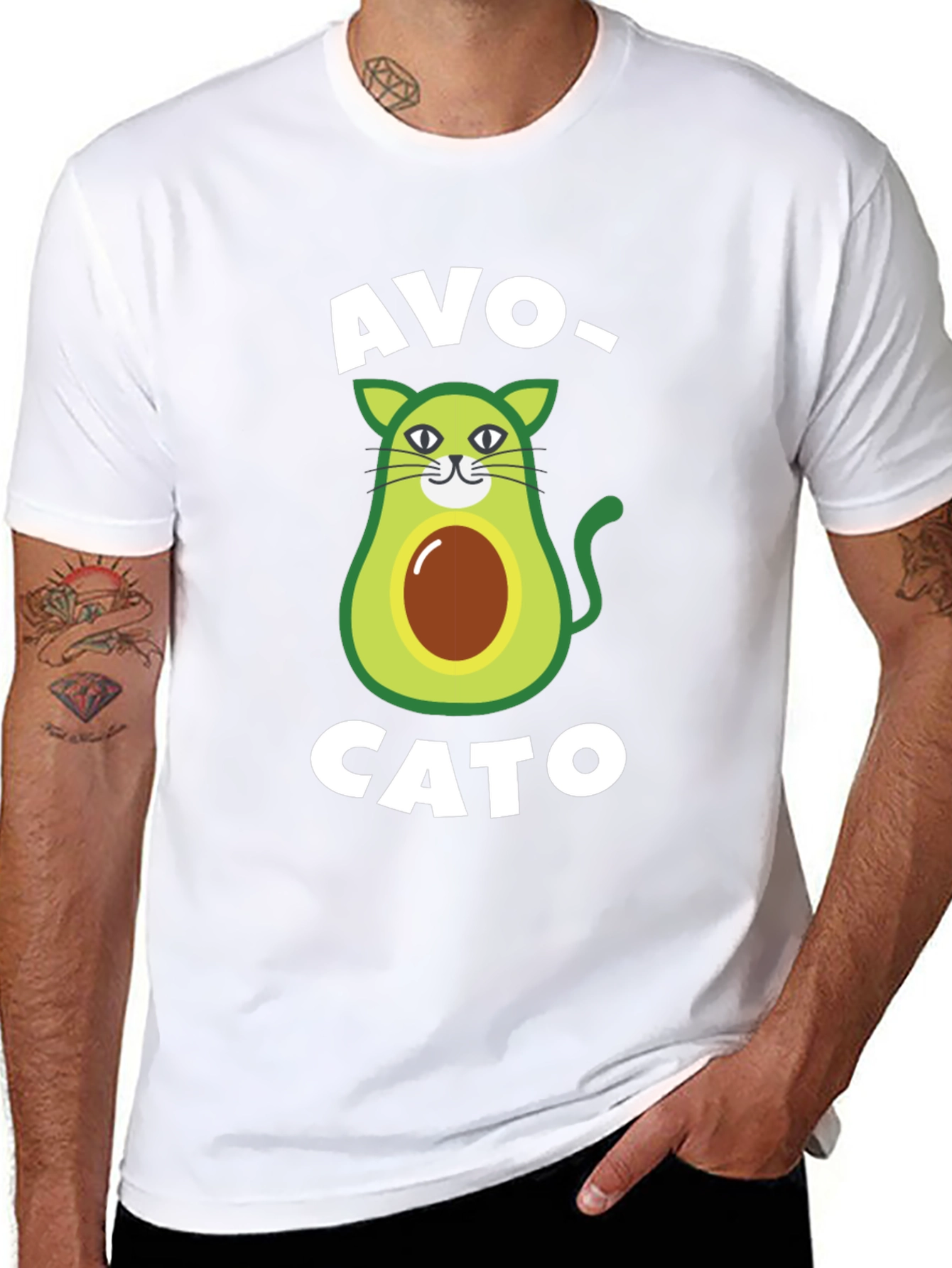 Avo-Cato Black T-Shirt - Avocado Cat Pun