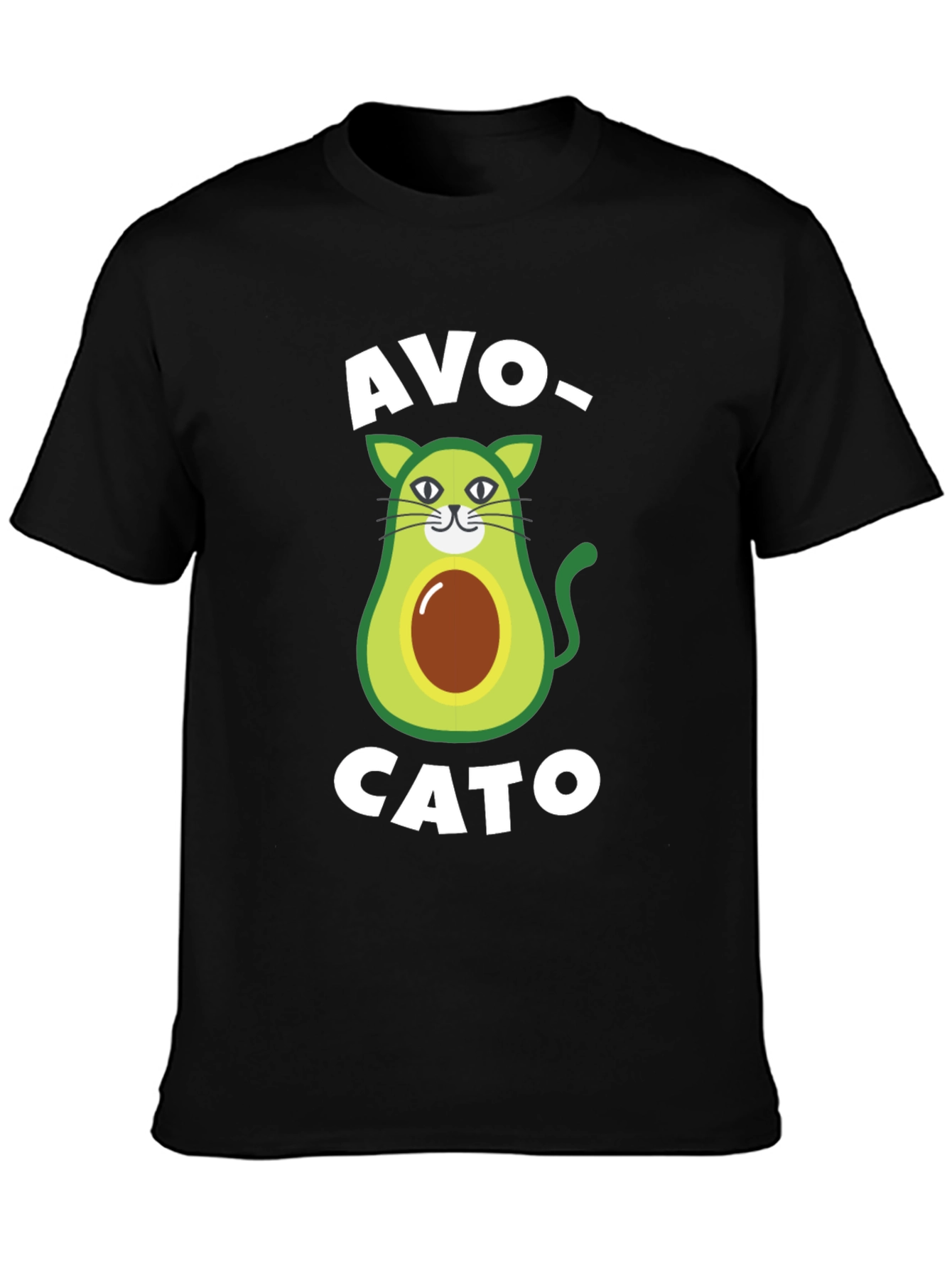 Avo-Cato Black T-Shirt - Avocado Cat Pun