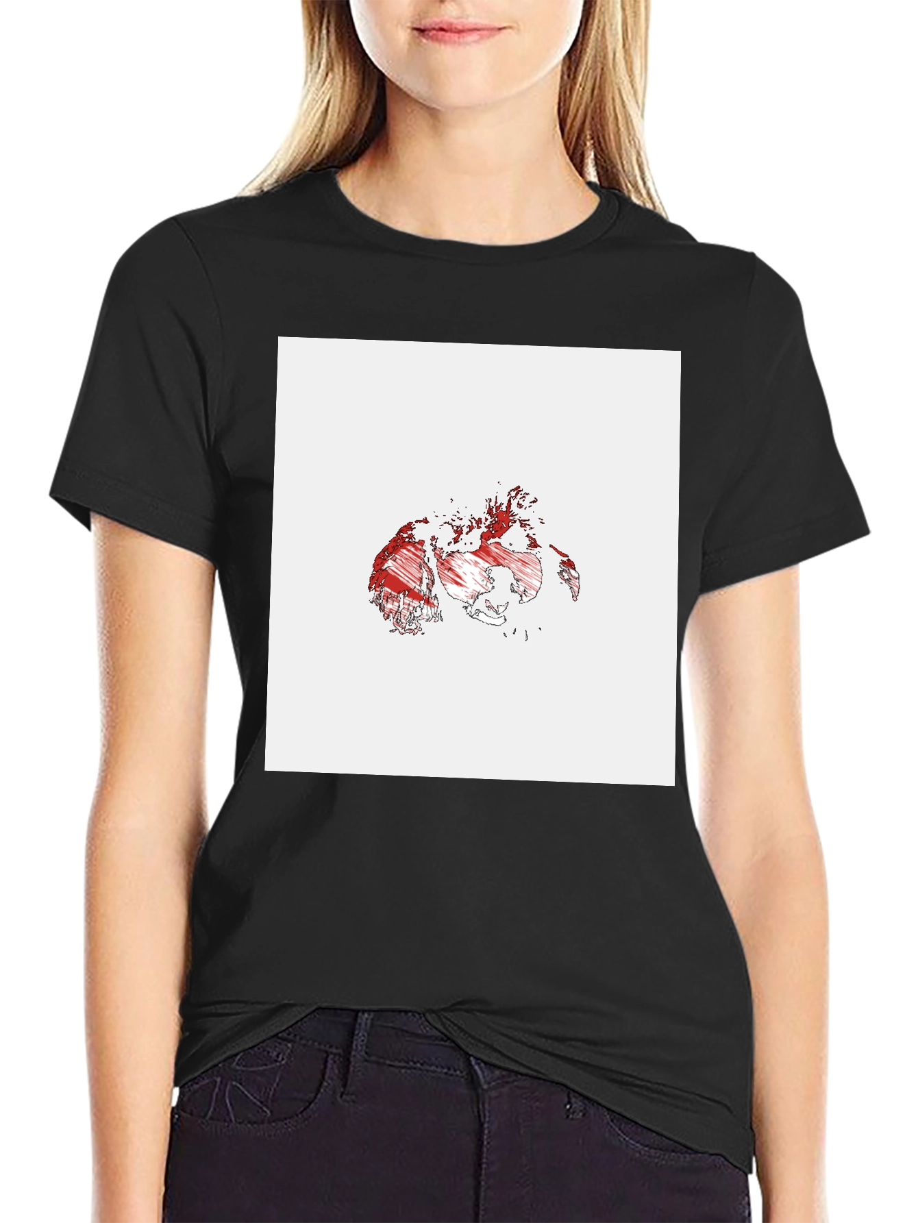 Abstract Map Graphic Tee - Black Cotton Casual