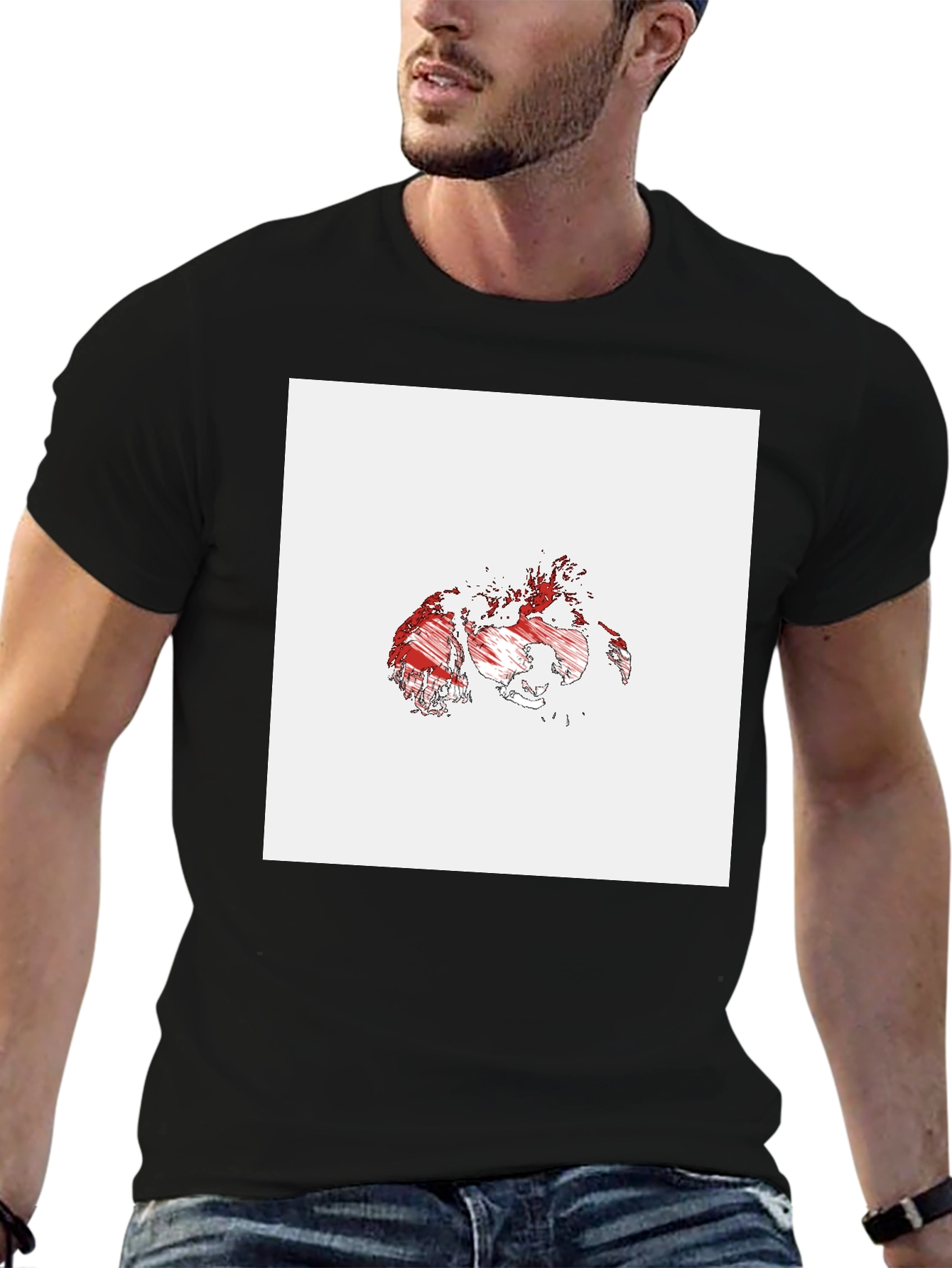 Abstract Map Graphic Tee - Black Cotton Casual