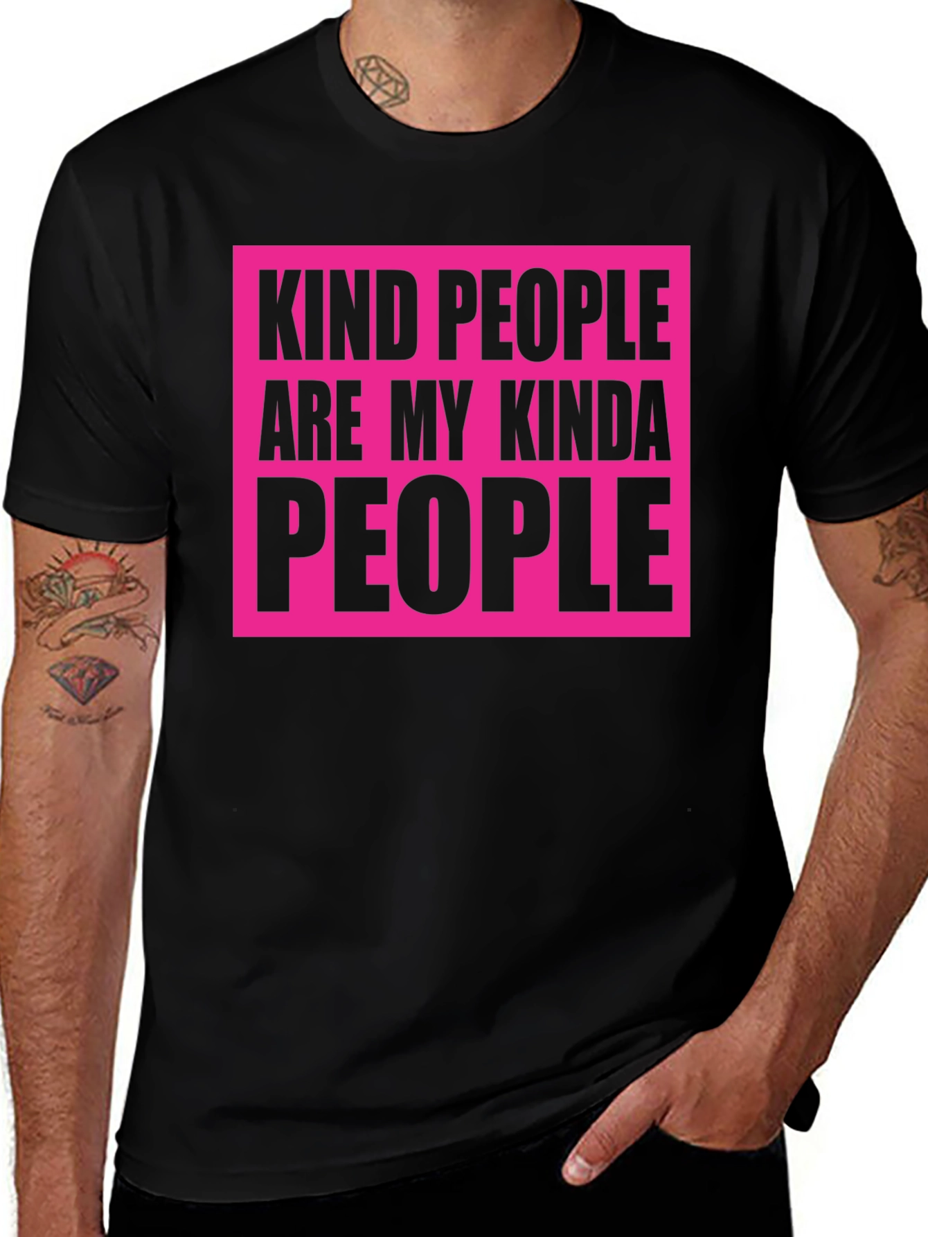 Kind People T-Shirt - Black with Bold Pink Design