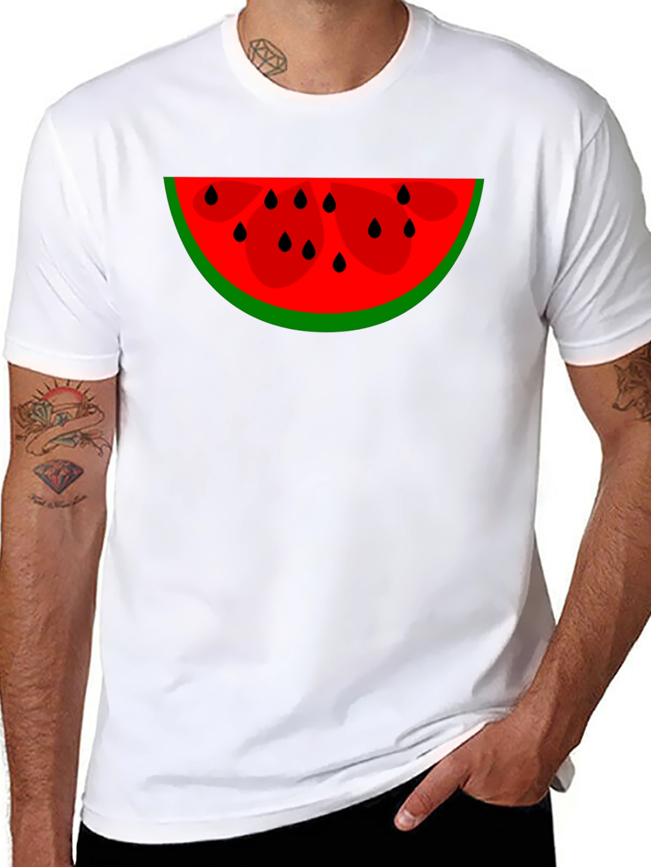 Watermelon Slice Graphic Tee - Black Cotton Blend