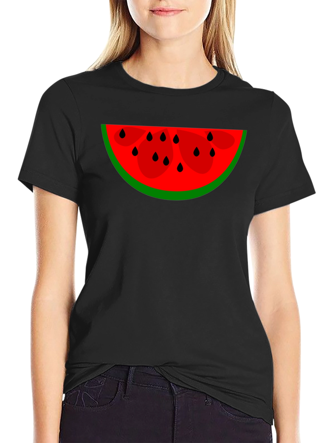 Watermelon Slice Graphic Tee - Black Cotton Blend