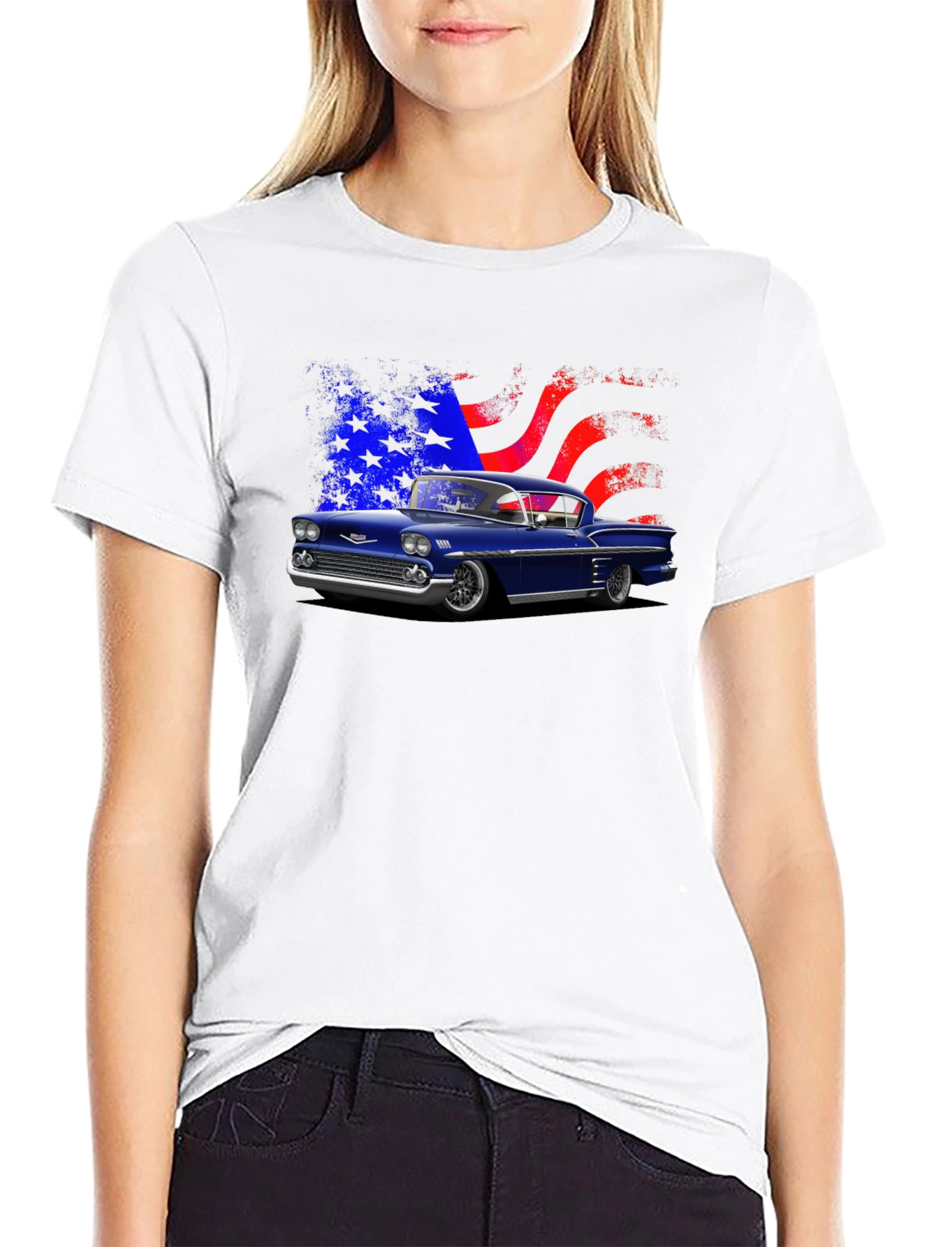 Classic Car Tee with American Flag Design