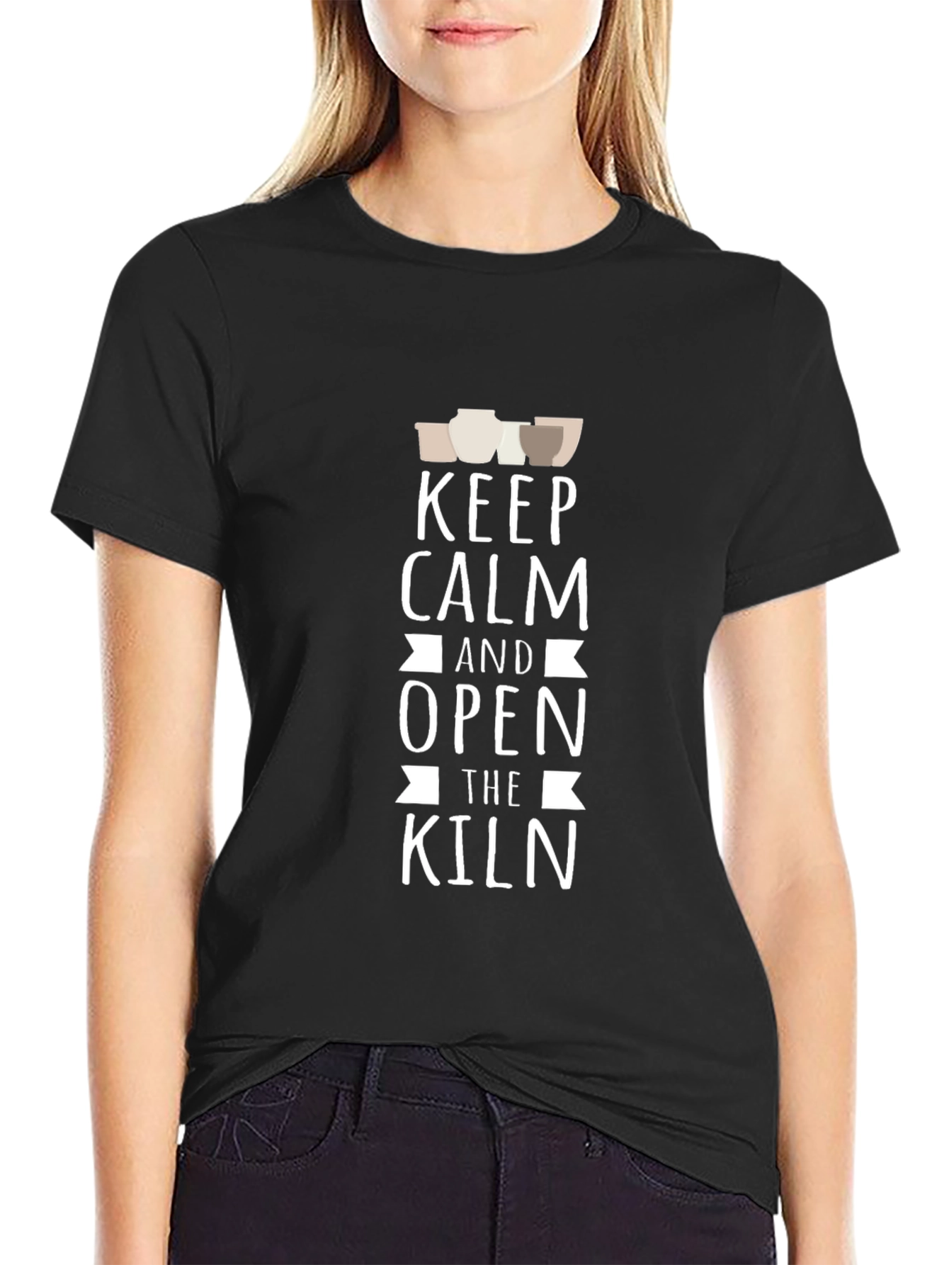 Keep Calm Open Kiln Black T-Shirt Pottery Lover