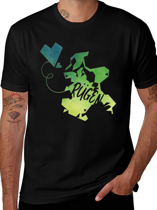 Rügen Island Map Graphic Tee - Black Cotton Casual T-Shirt