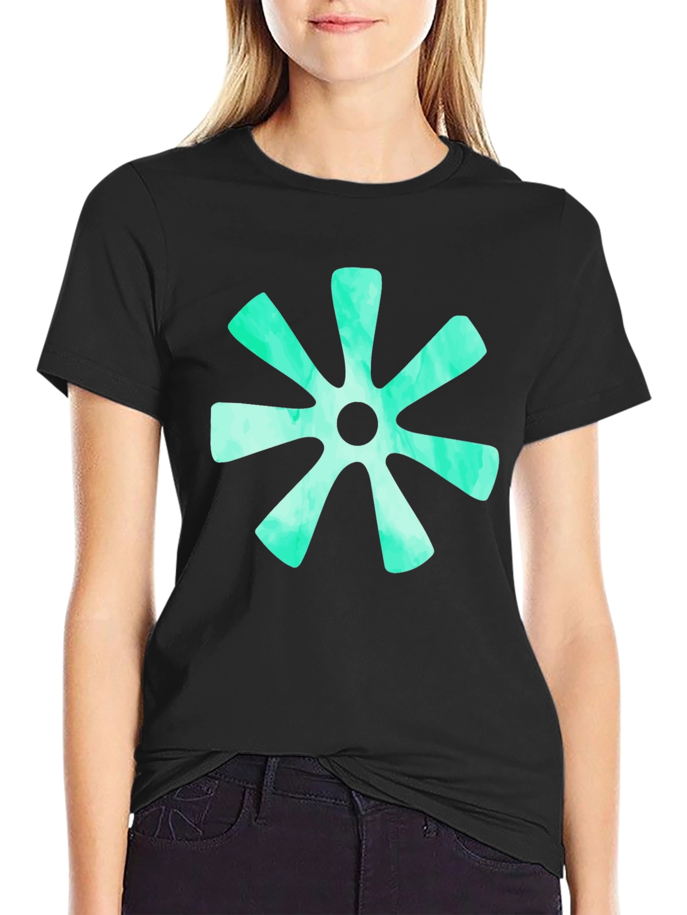 Abstract Teal Burst Graphic Tee - Black Cotton T-Shirt