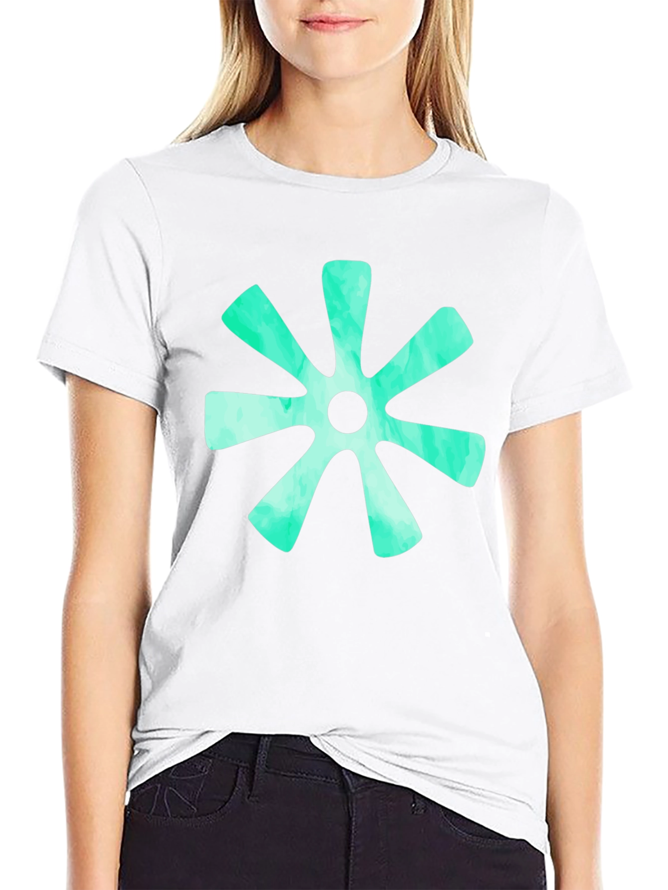 Abstract Teal Burst Graphic Tee - Black Cotton T-Shirt