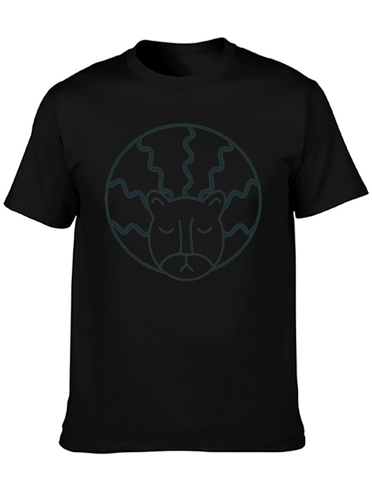 Abstract Lion Head Graphic T-Shirt - Black