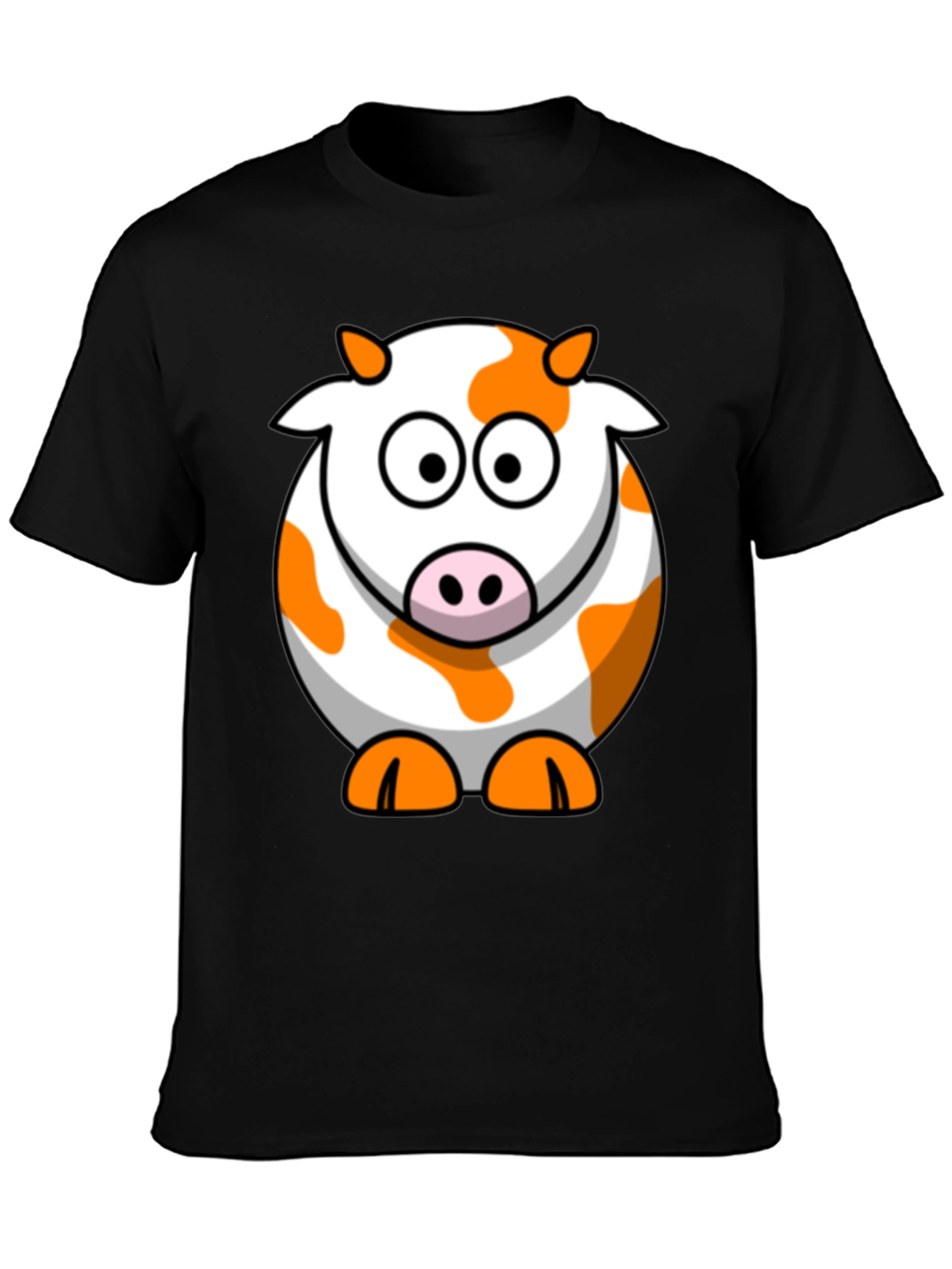 Cute Cartoon Cow Graphic Black T-Shirt