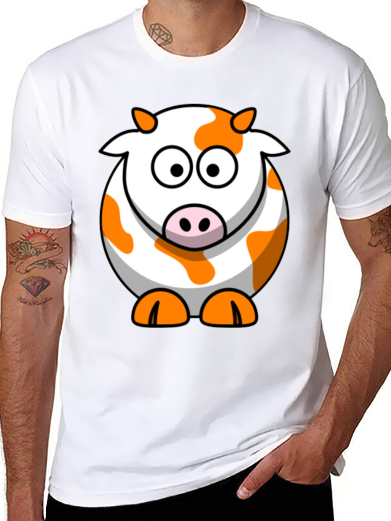 Cute Cartoon Cow Graphic Black T-Shirt