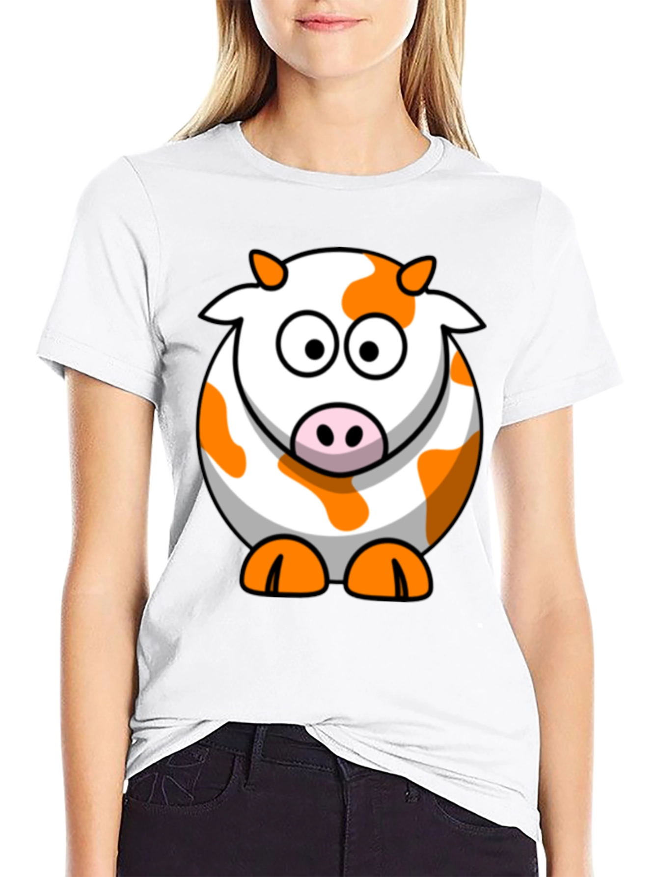 Cute Cartoon Cow Graphic Black T-Shirt