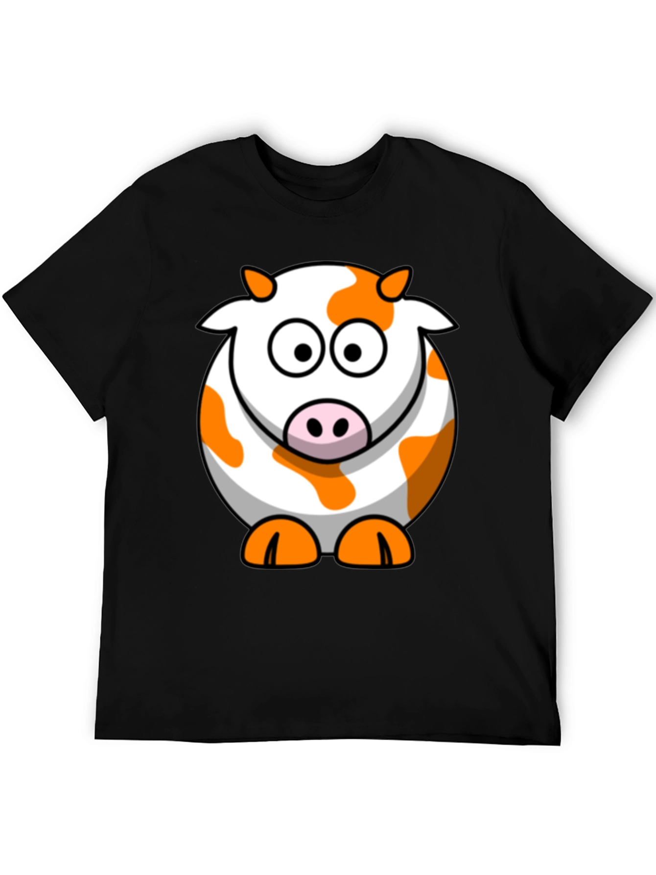 Cute Cartoon Cow Graphic Black T-Shirt