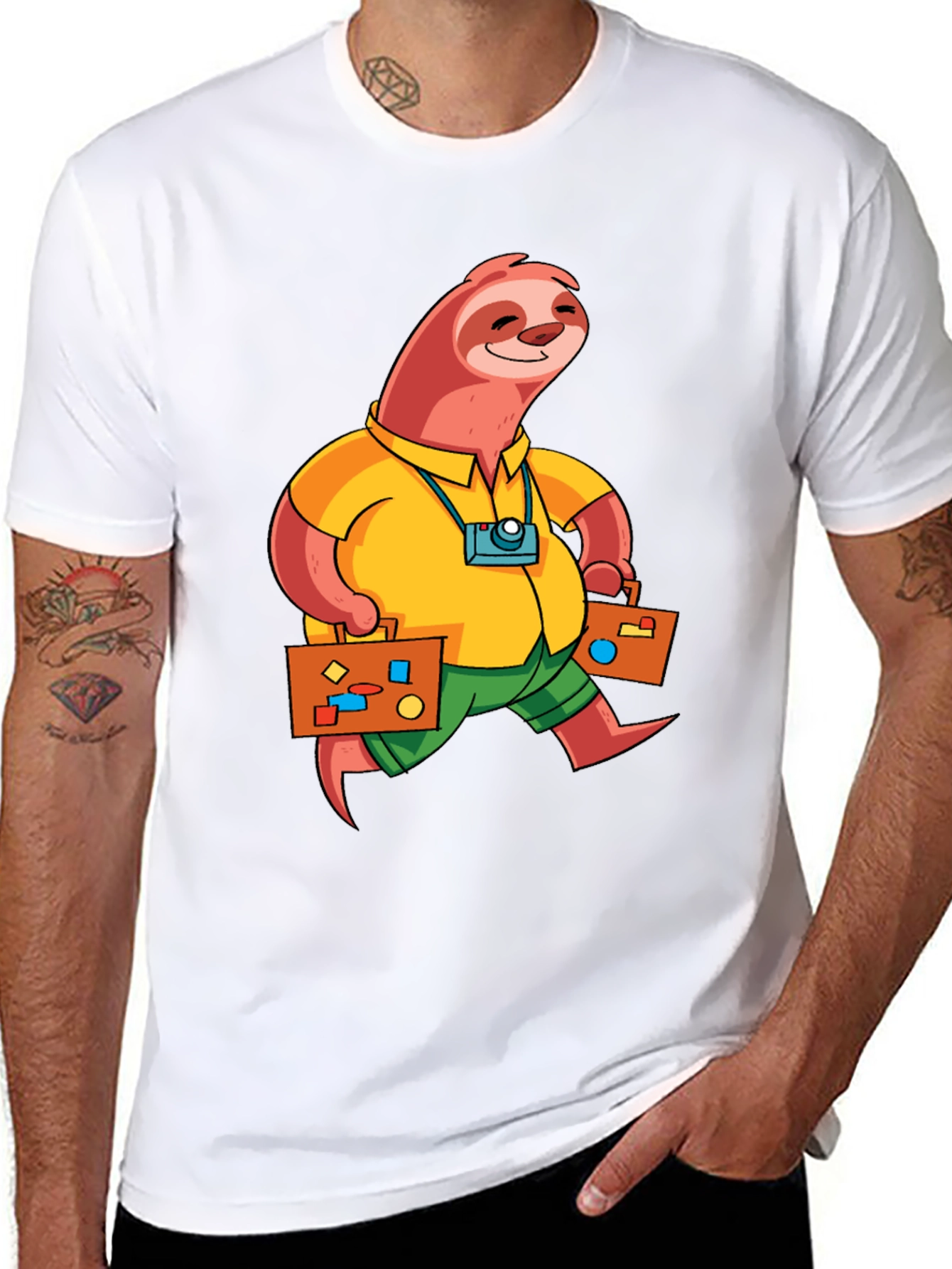 Sloth Tourist Graphic T-Shirt - Black Casual Tee