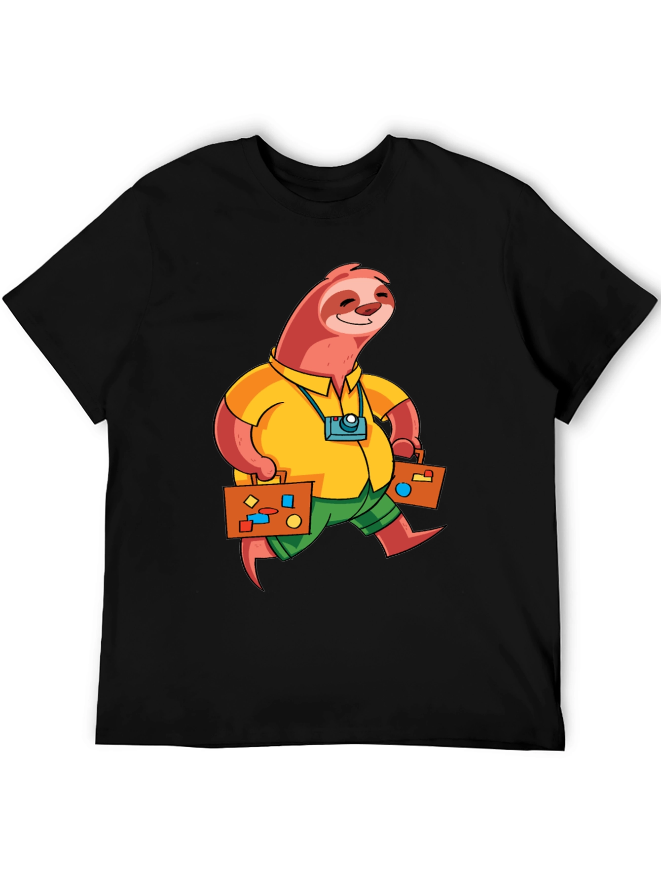 Sloth Tourist Graphic T-Shirt - Black Casual Tee