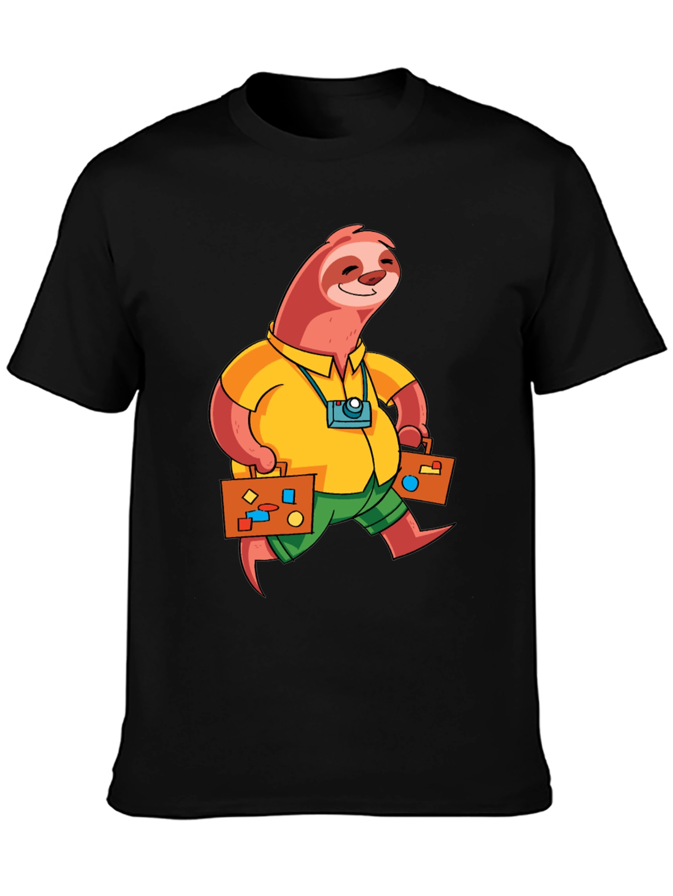 Sloth Tourist Graphic T-Shirt - Black Casual Tee