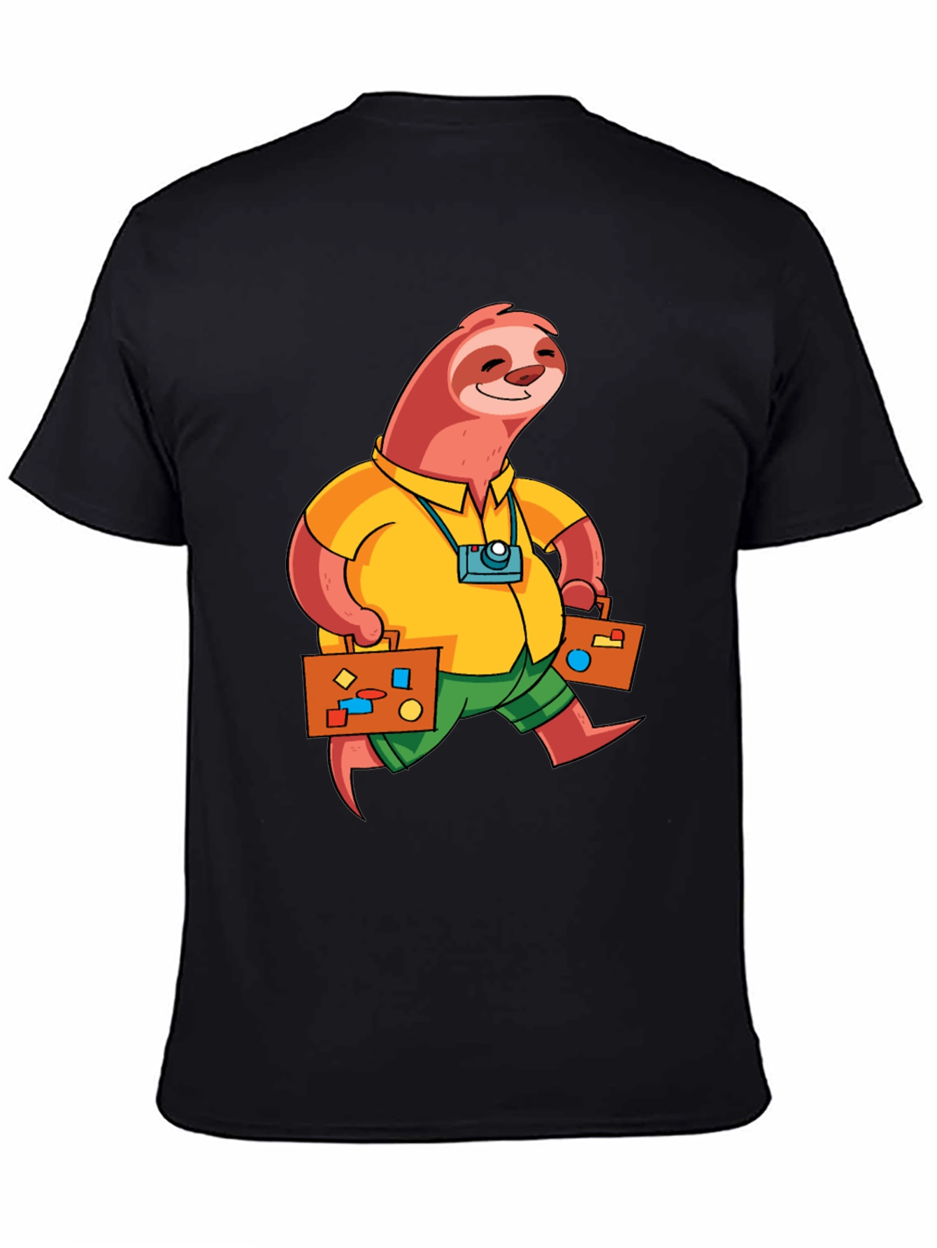 Sloth Tourist Graphic T-Shirt - Black Casual Tee