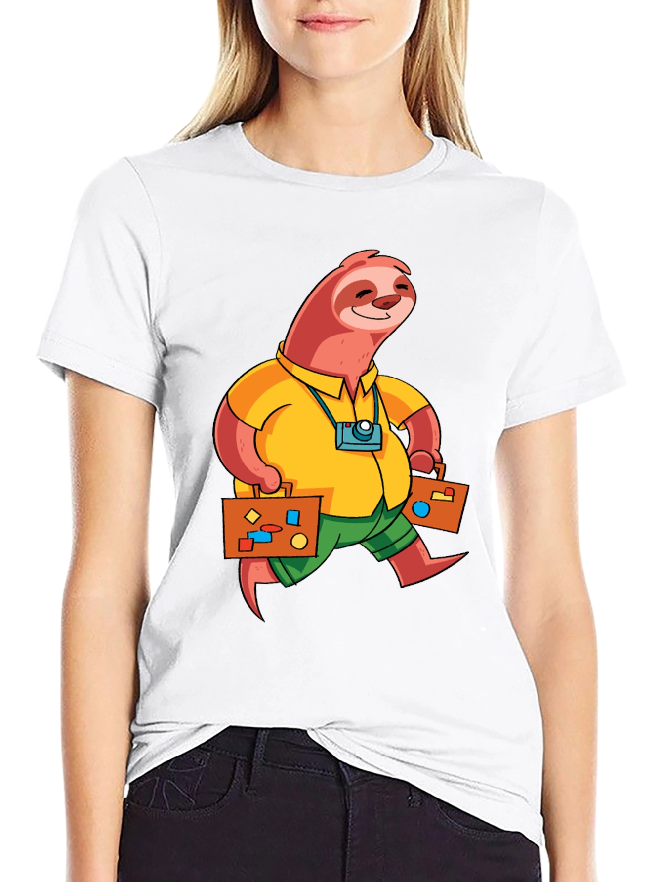 Sloth Tourist Graphic T-Shirt - Black Casual Tee