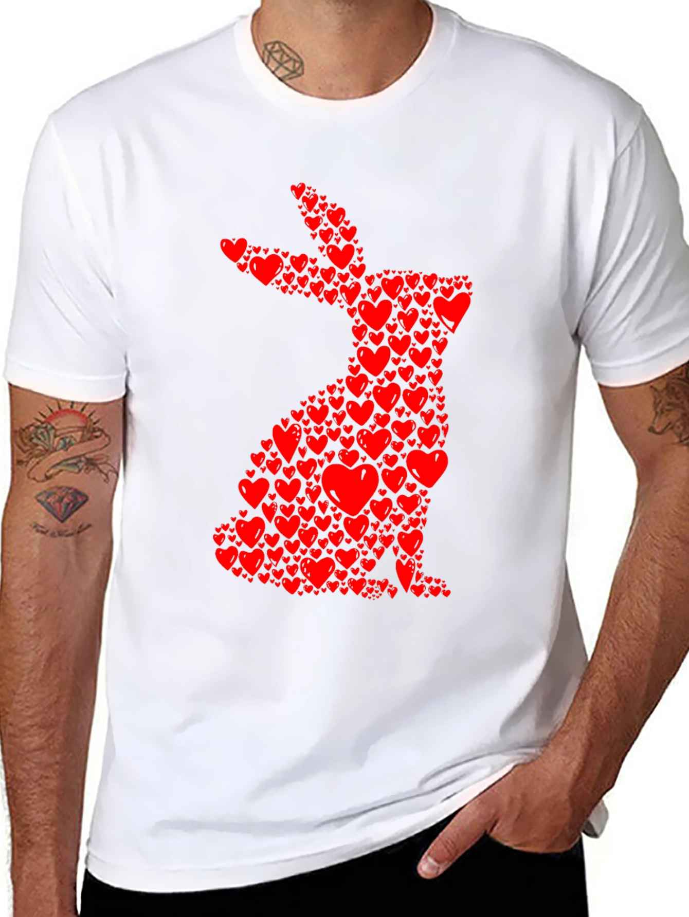 Heart Bunny Graphic Tee - Black Cotton Blend
