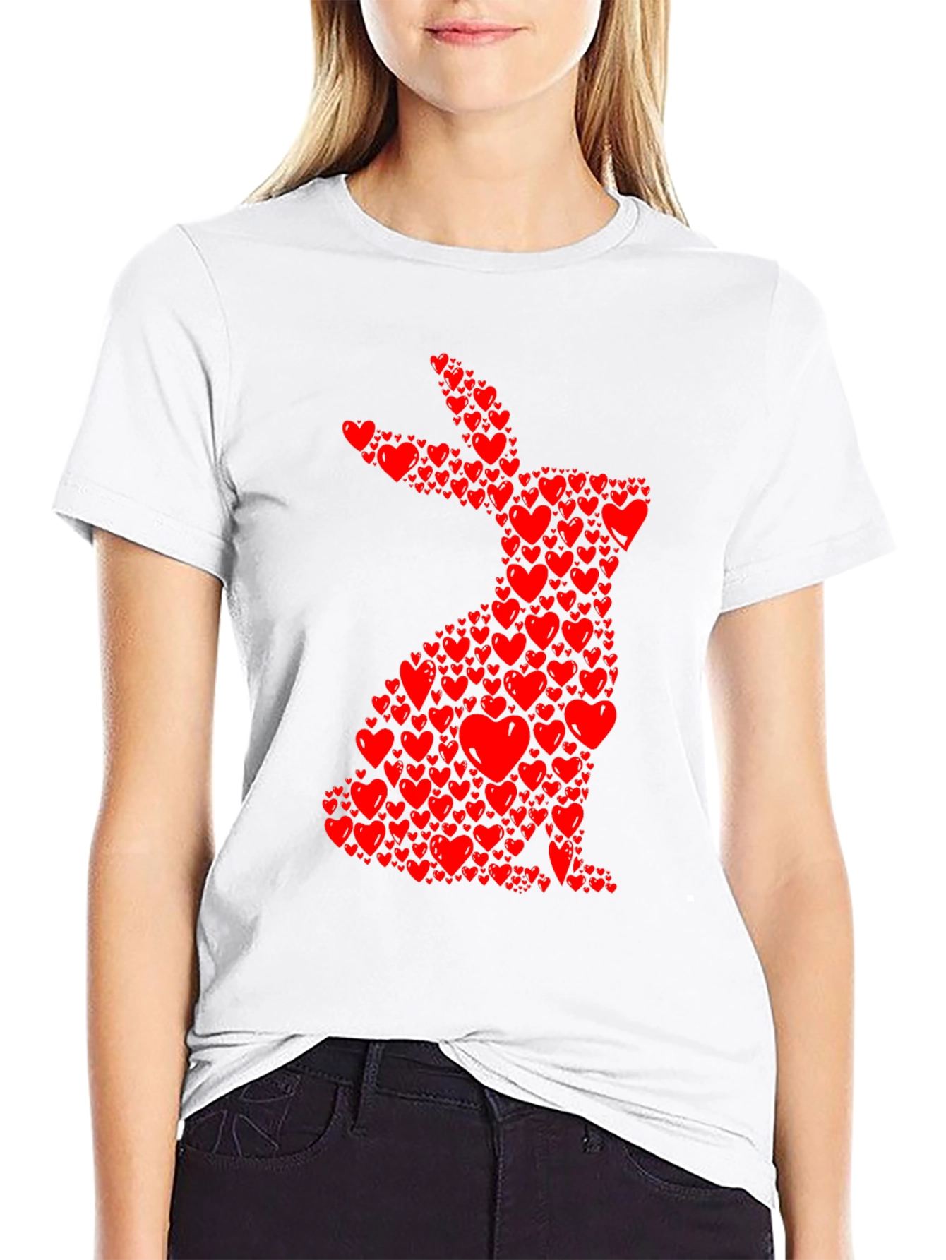 Heart Bunny Graphic Tee - Black Cotton Blend