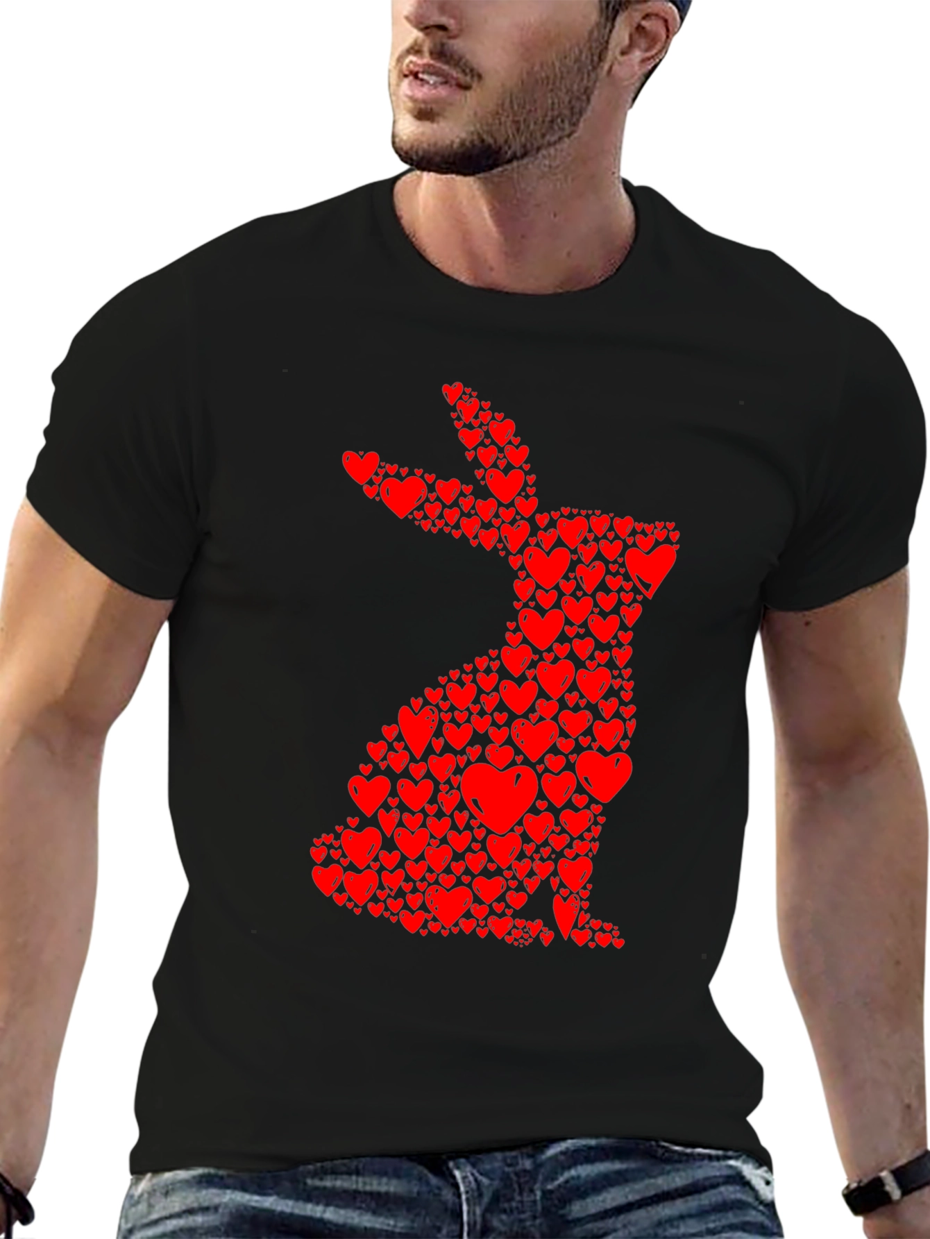 Heart Bunny Graphic Tee - Black Cotton Blend