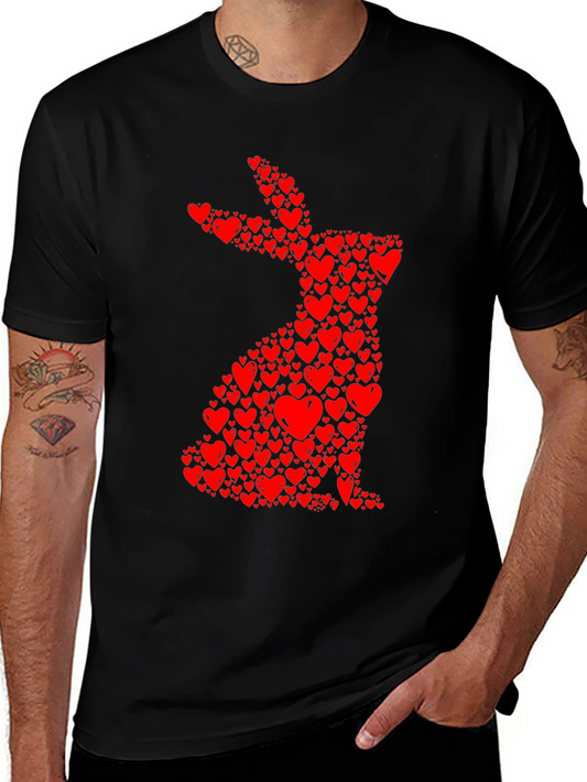 Heart Bunny Graphic Tee - Black Cotton Blend