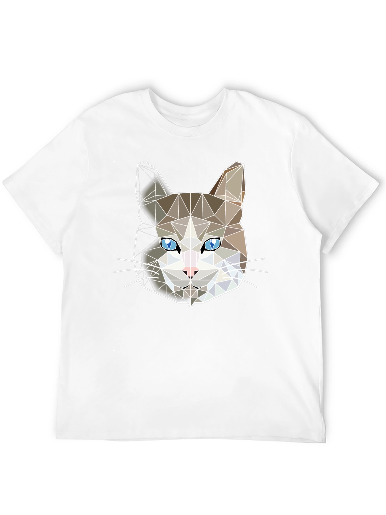 Geometric Cat Face Black T-Shirt