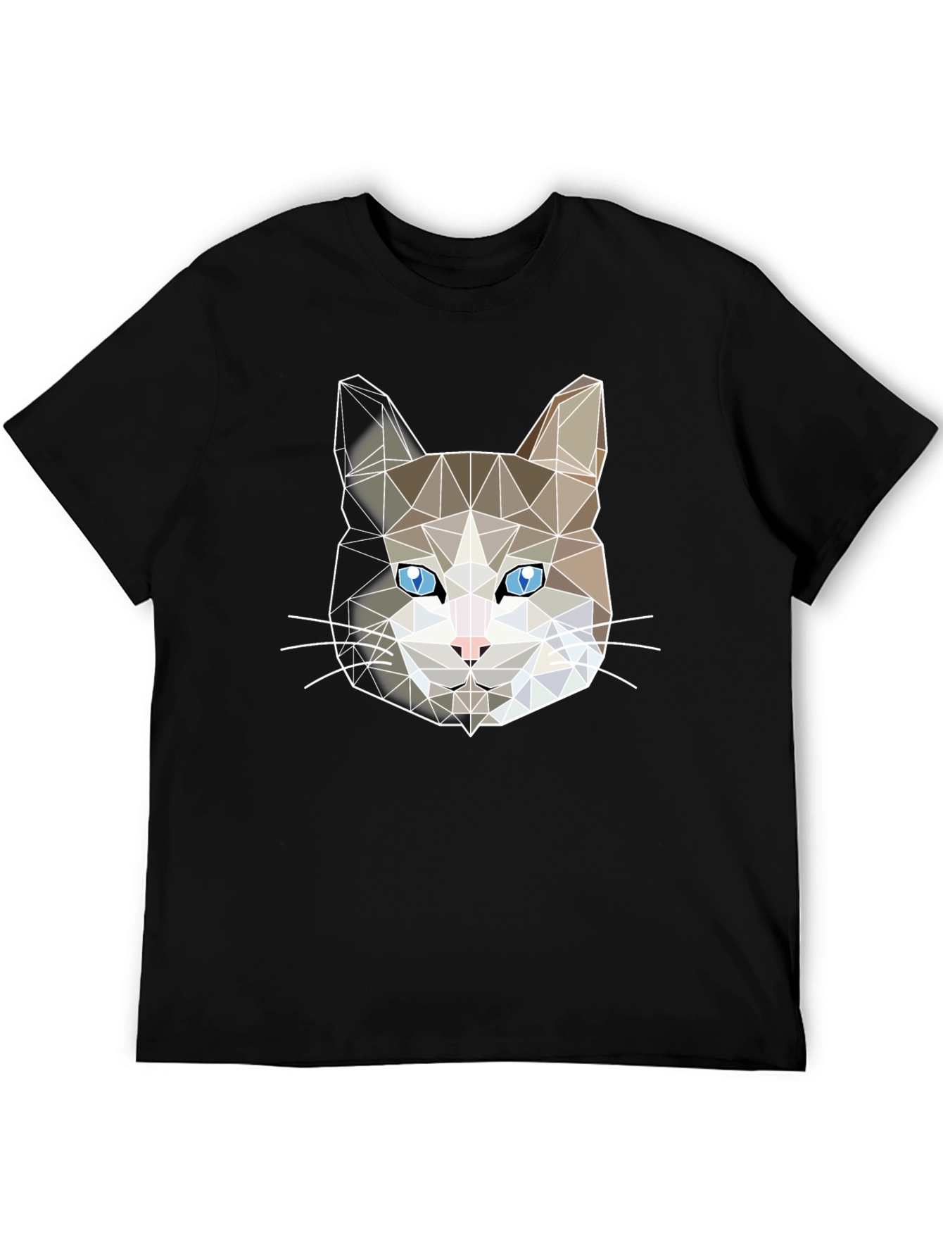 Geometric Cat Face Black T-Shirt