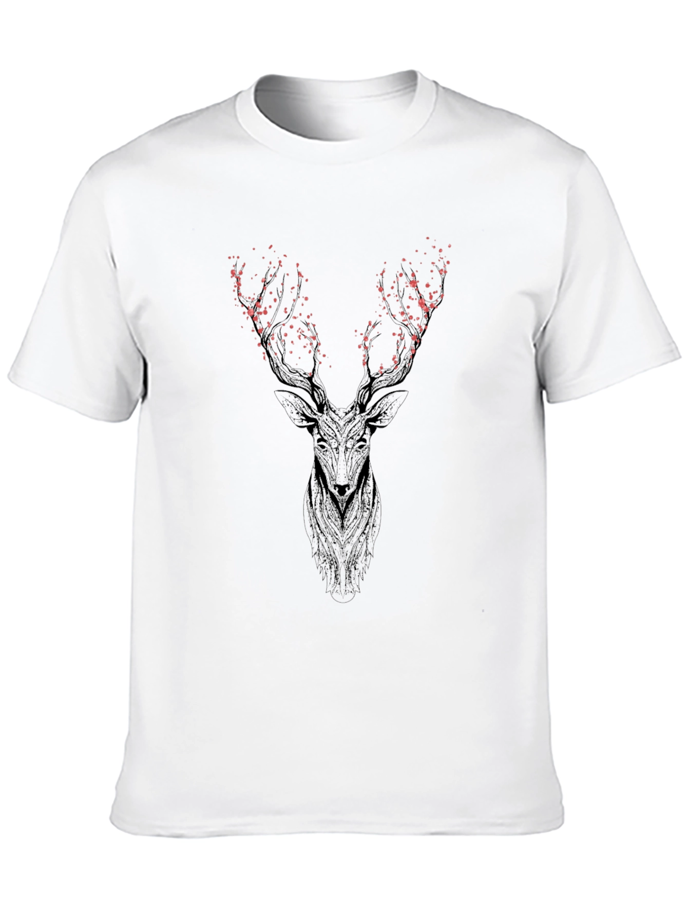 Deer Head Floral Print Black T-Shirt